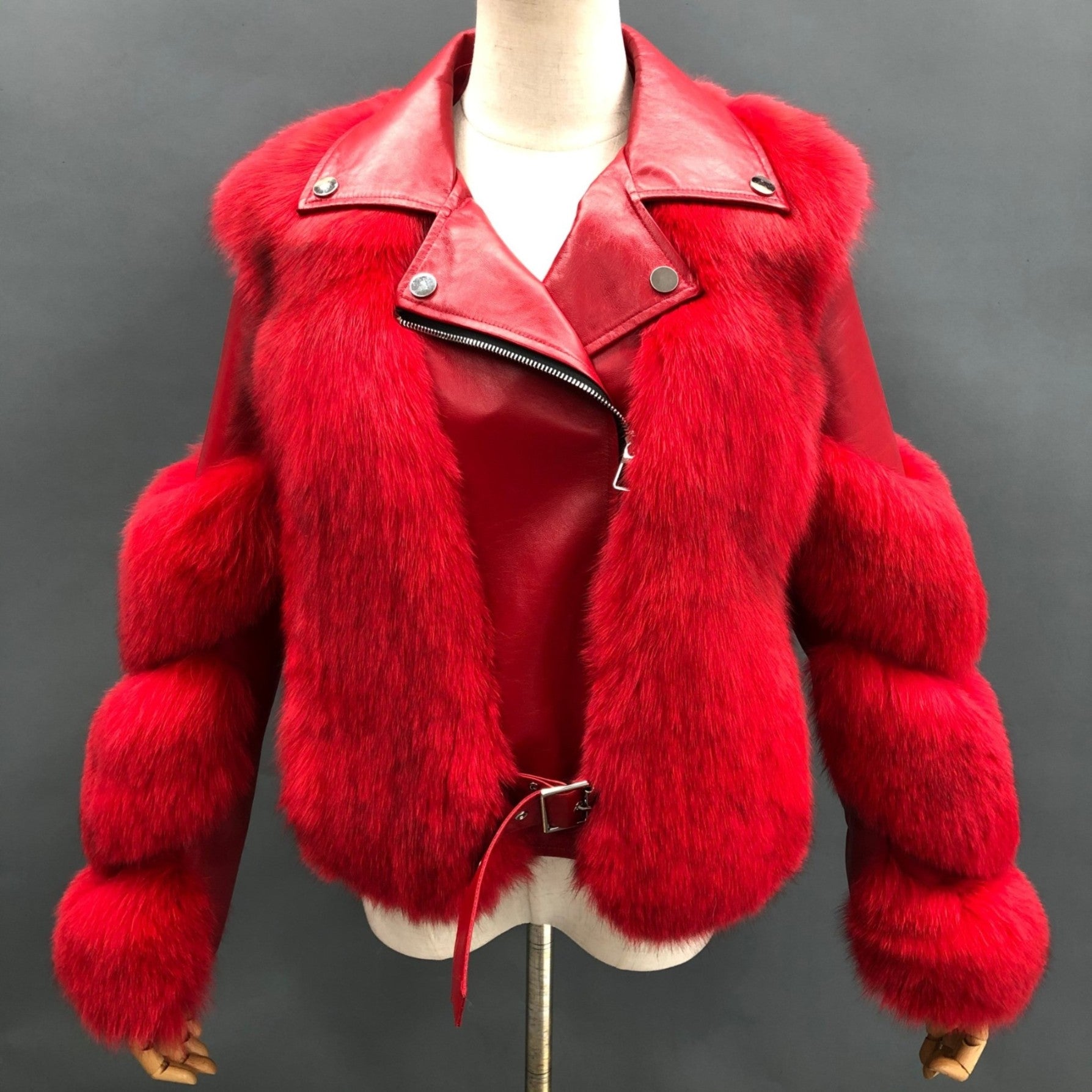 Women's Fall and Winter Fashion Leather Collar Fox Fur Parka - Janefur