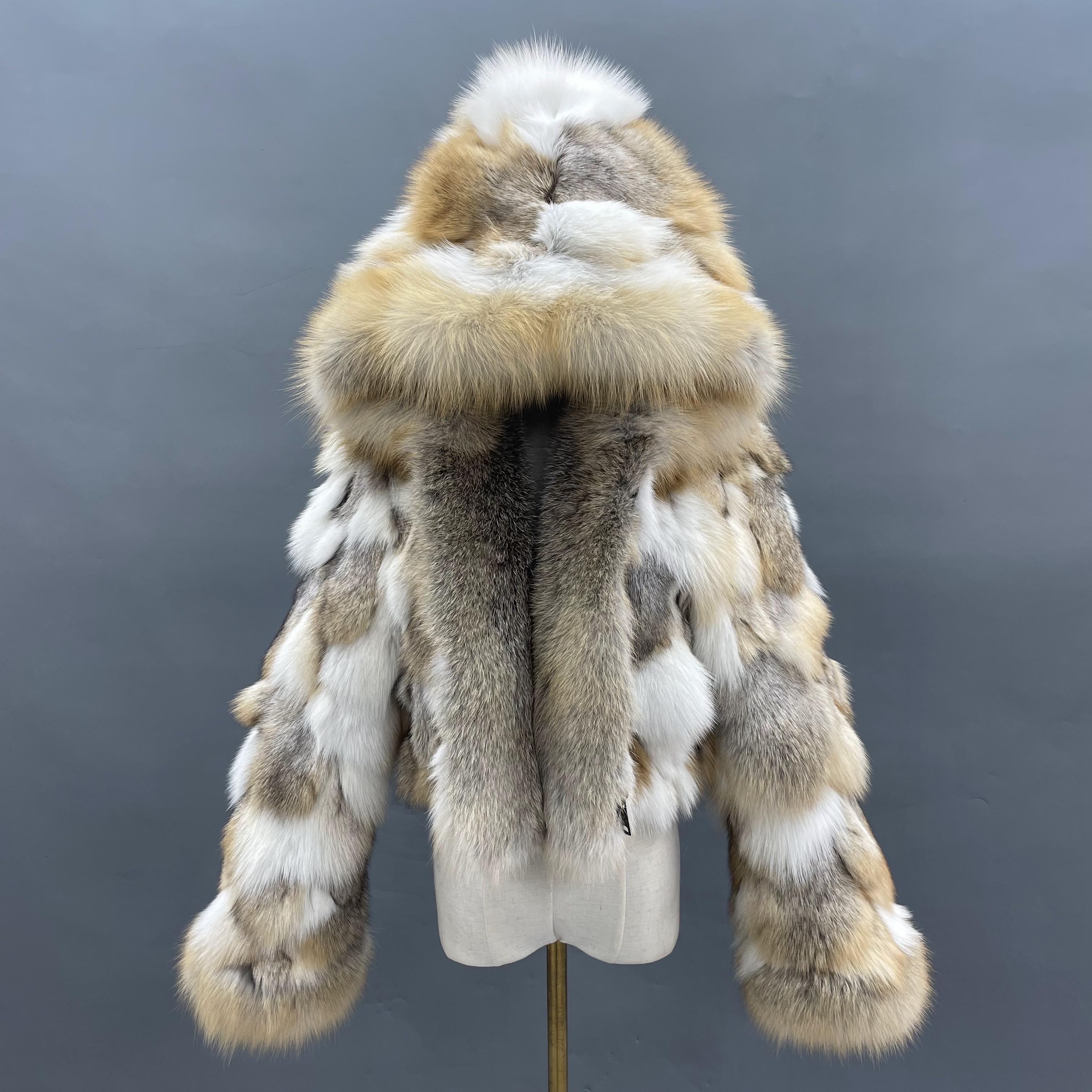 Fox Front Zipper Coat with Hood - Janefur