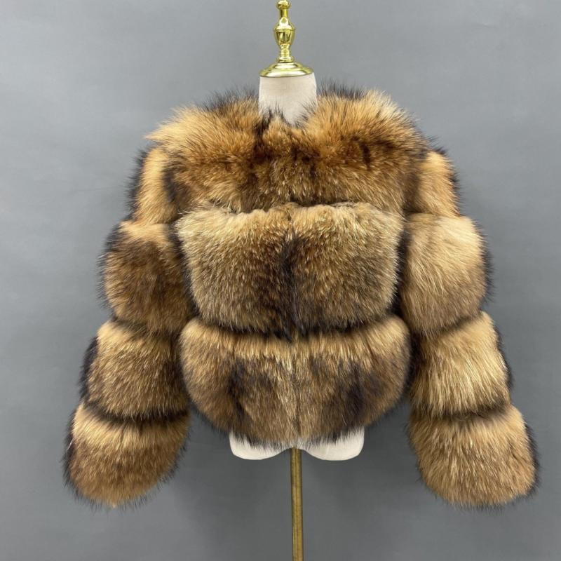 Winter Fashion Fluffy Natural Raccoon Fur Ladies Short Coat - Janefur