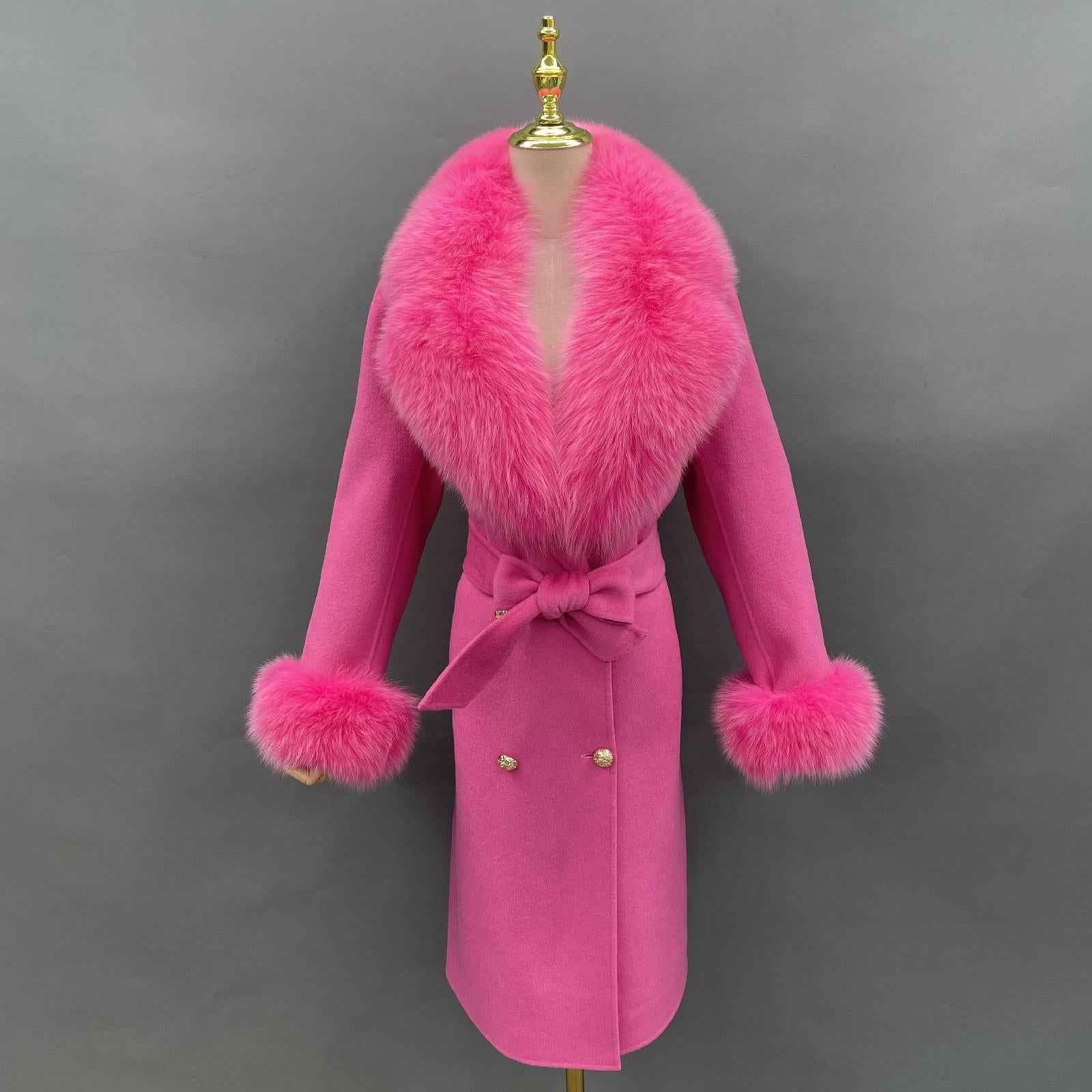 Suit Collar Double-faced Wool Fashion Coat Women's Long Cashmere Coat - Janefur