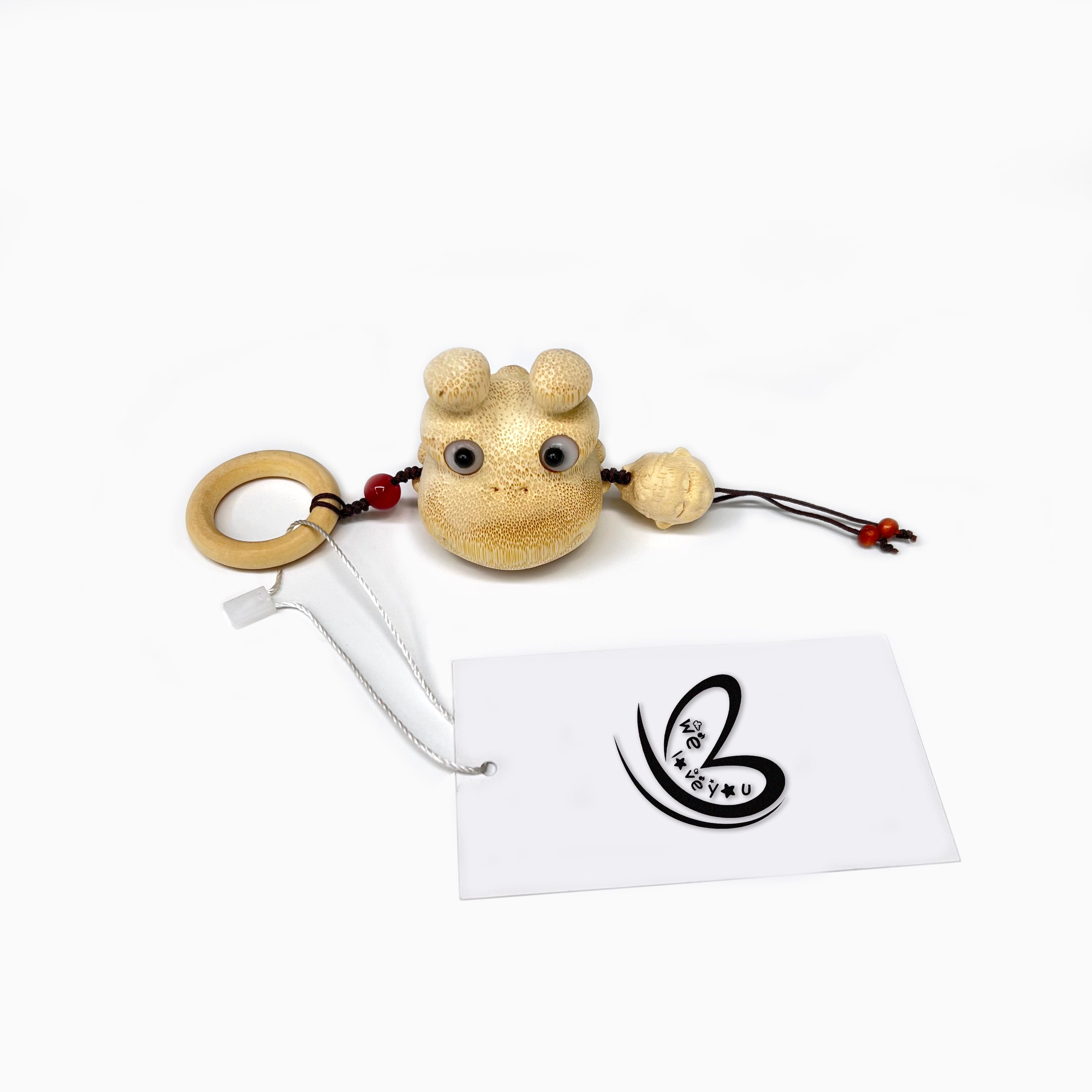 Cute Bamboo Carved Golden Toad Pendant Mobile Phone Chain Keychain - Janefur