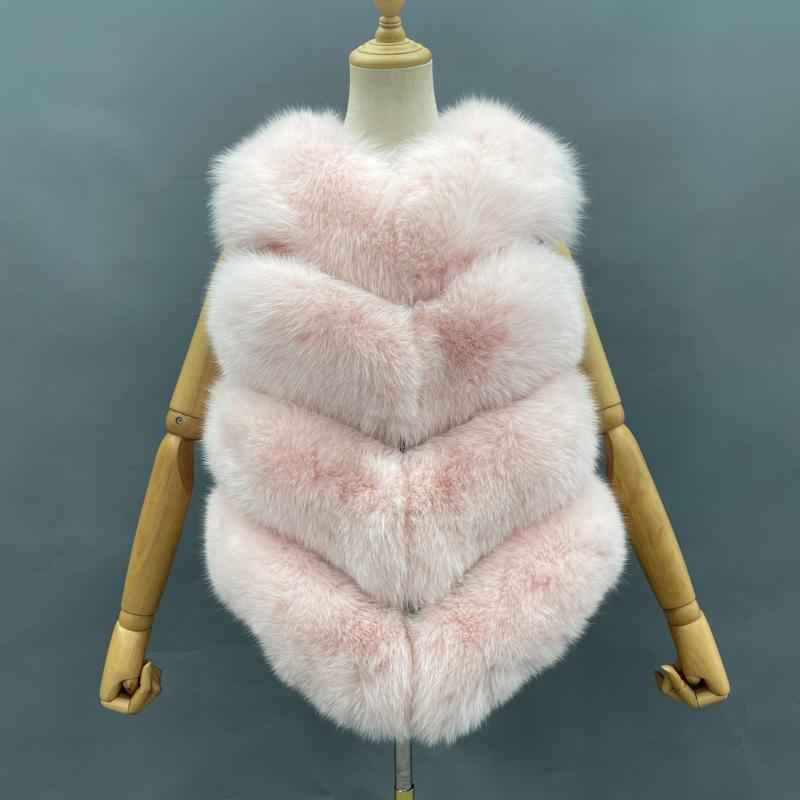 Wholesale Women's Classic Winter Warm Short Fox Fur Vest Casual Solid Color - Janefur