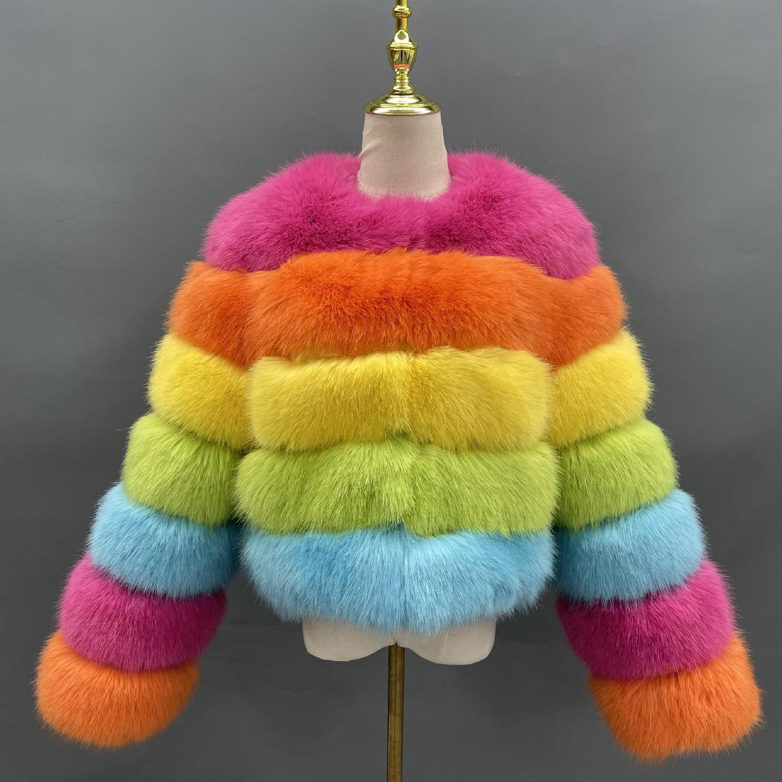 Women's Short Striped Faux Fur Coat Eco Fur Jacket - Janefur