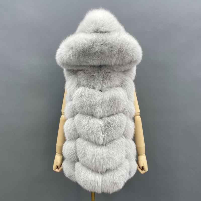 Blue Fox Hooded Fox Fur Ladies Vest - Janefur