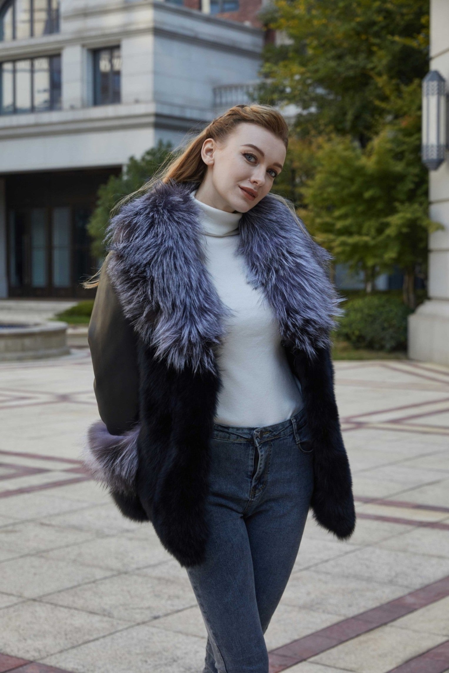 New Silver Fox Collar Patchwork Down Jacket - Janefur