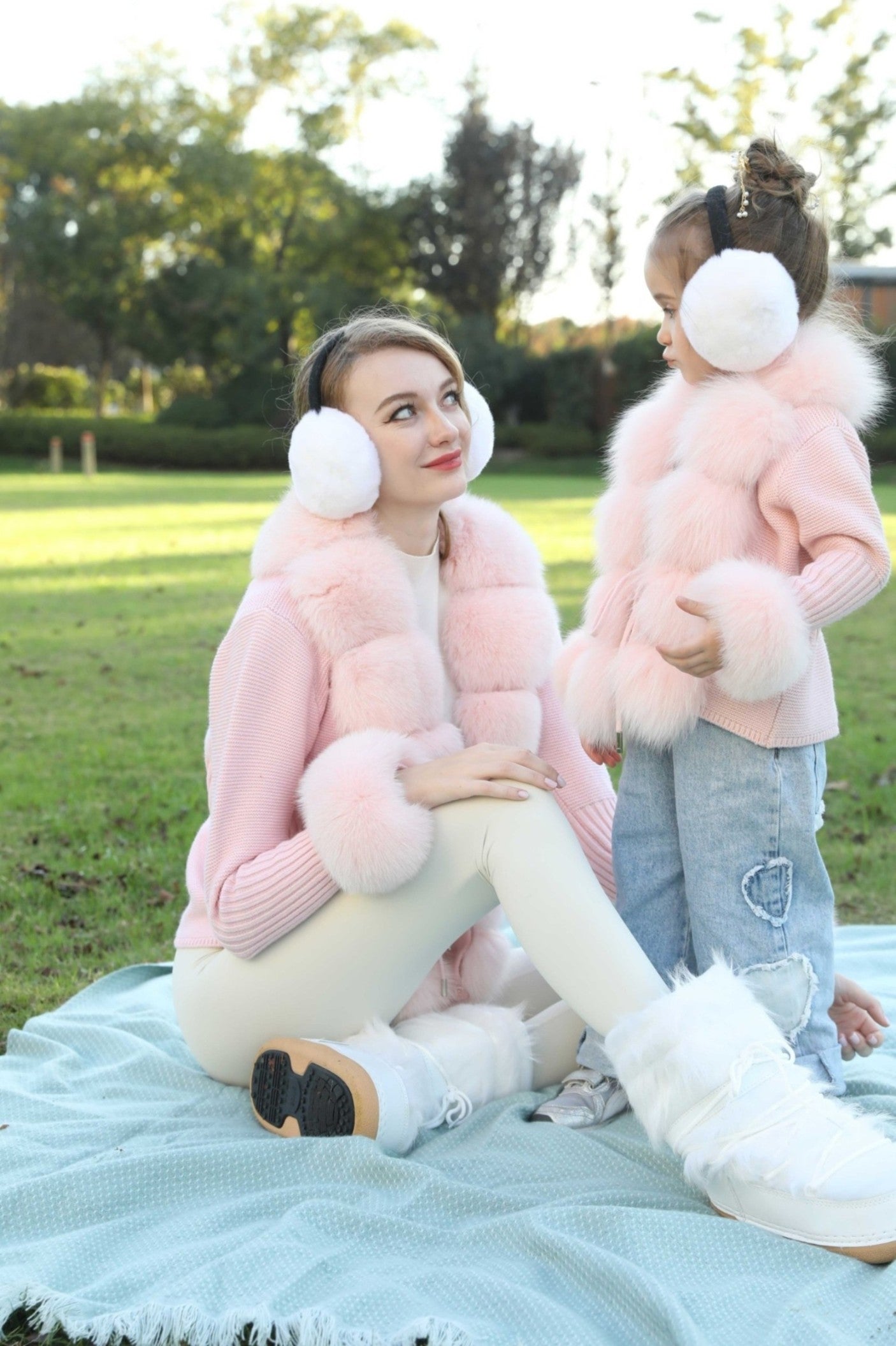 Parent-child Model Rabbit Fur Earmuffs Cute Coldproof and Warm - Janefur