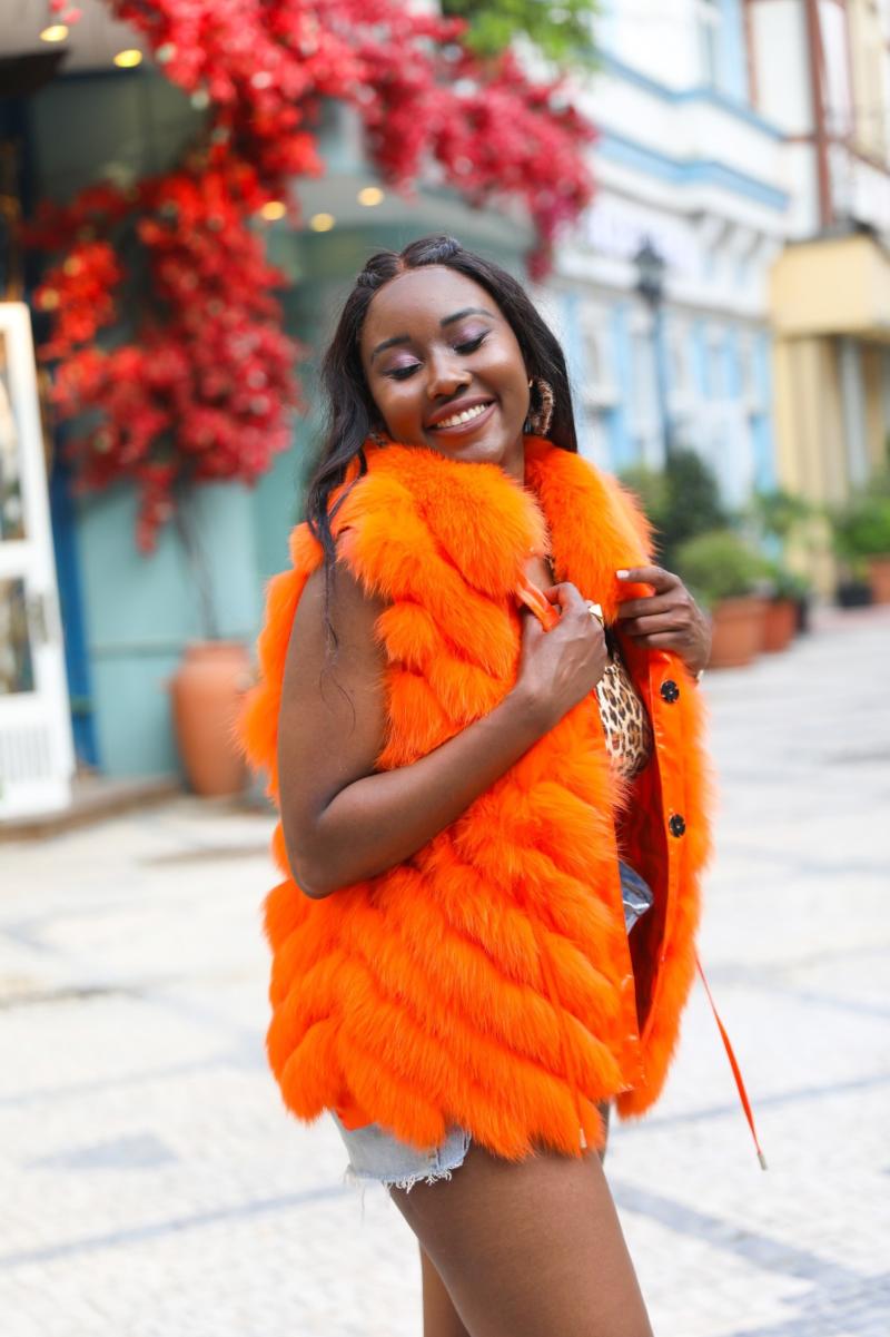 Double-Sided Fox Fur Diagonal Stripe Vest - Janefur