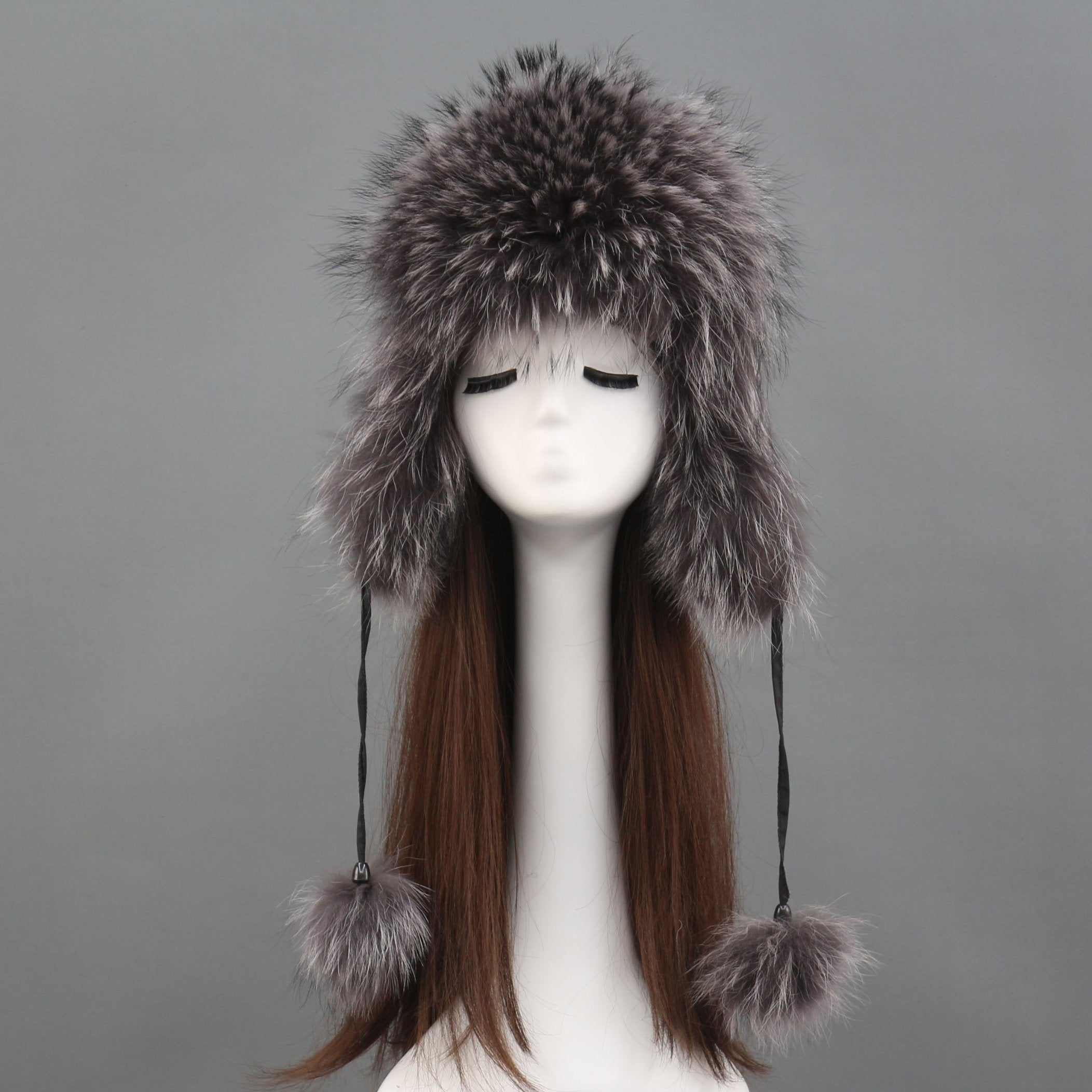 Women Natural Fur Hats Winter Thick Warm Ears Bomber Hat Lady Fur Cap - Janefur