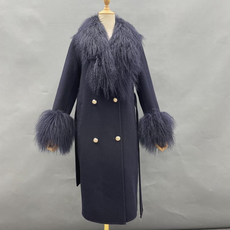 Cashmere Coat With Wool Collar And Buttons - Janefur