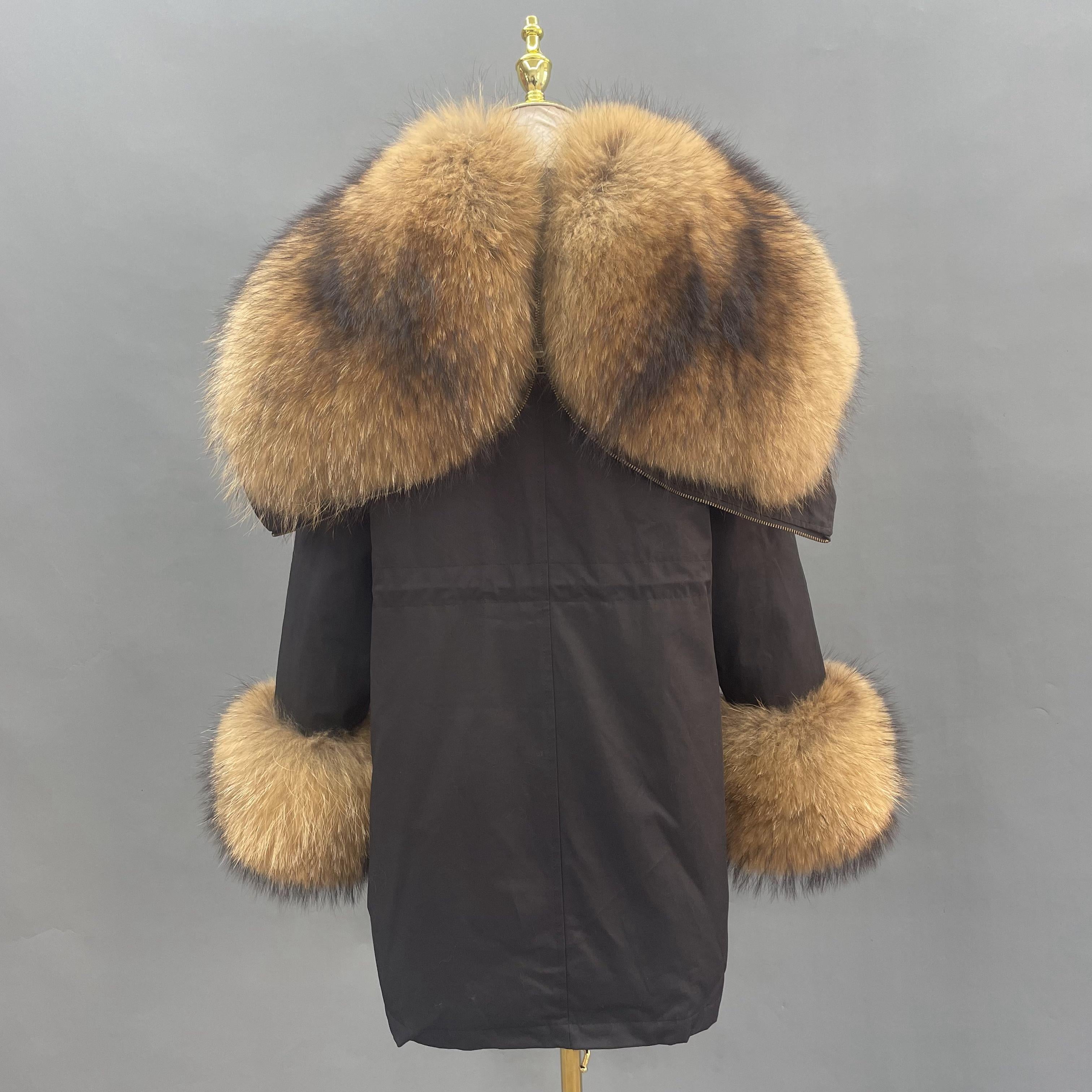 Luxurious Natural Raccoon Fur - Trimmed Parka Coat: Ultimate Winter Warmth and Style - Janefur