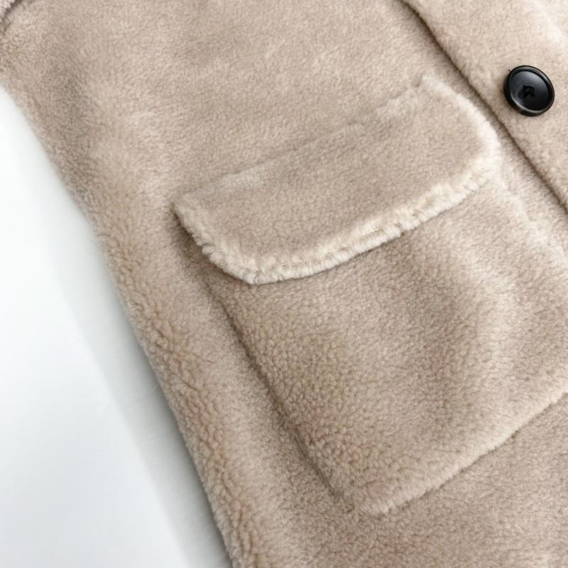 Shearling Coat With Fox Fur Lapels And Flap Pockets - Janefur