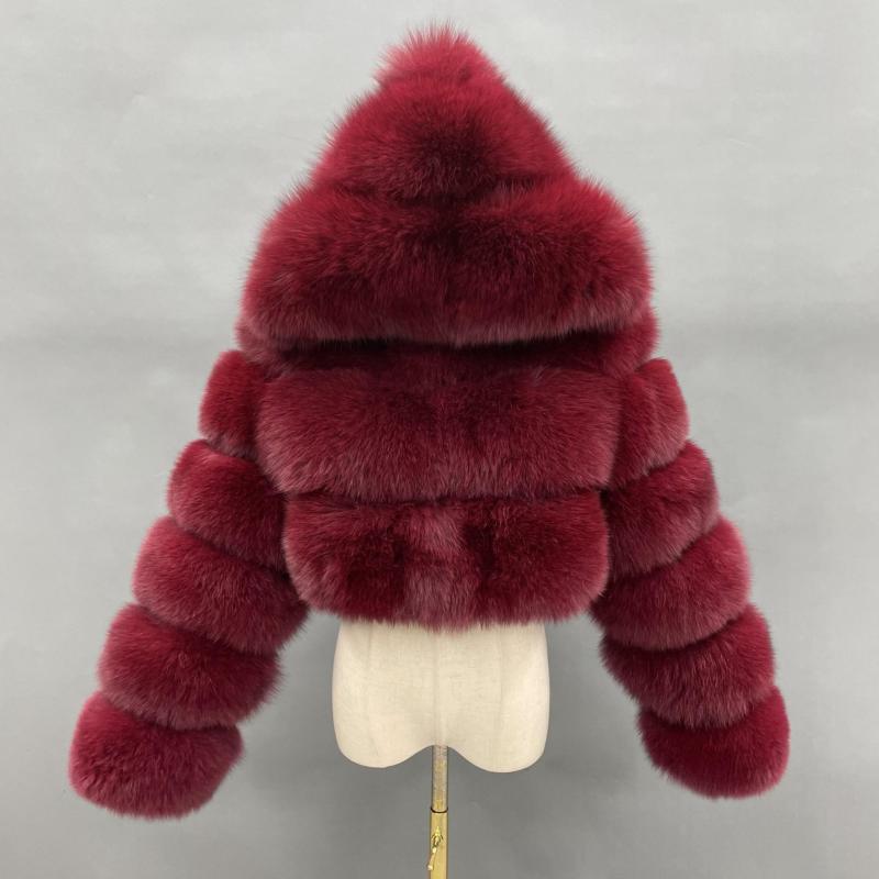 Fashion Short Genuine Fox Fur Coat Women's Winter Hooded Jacket - Janefur