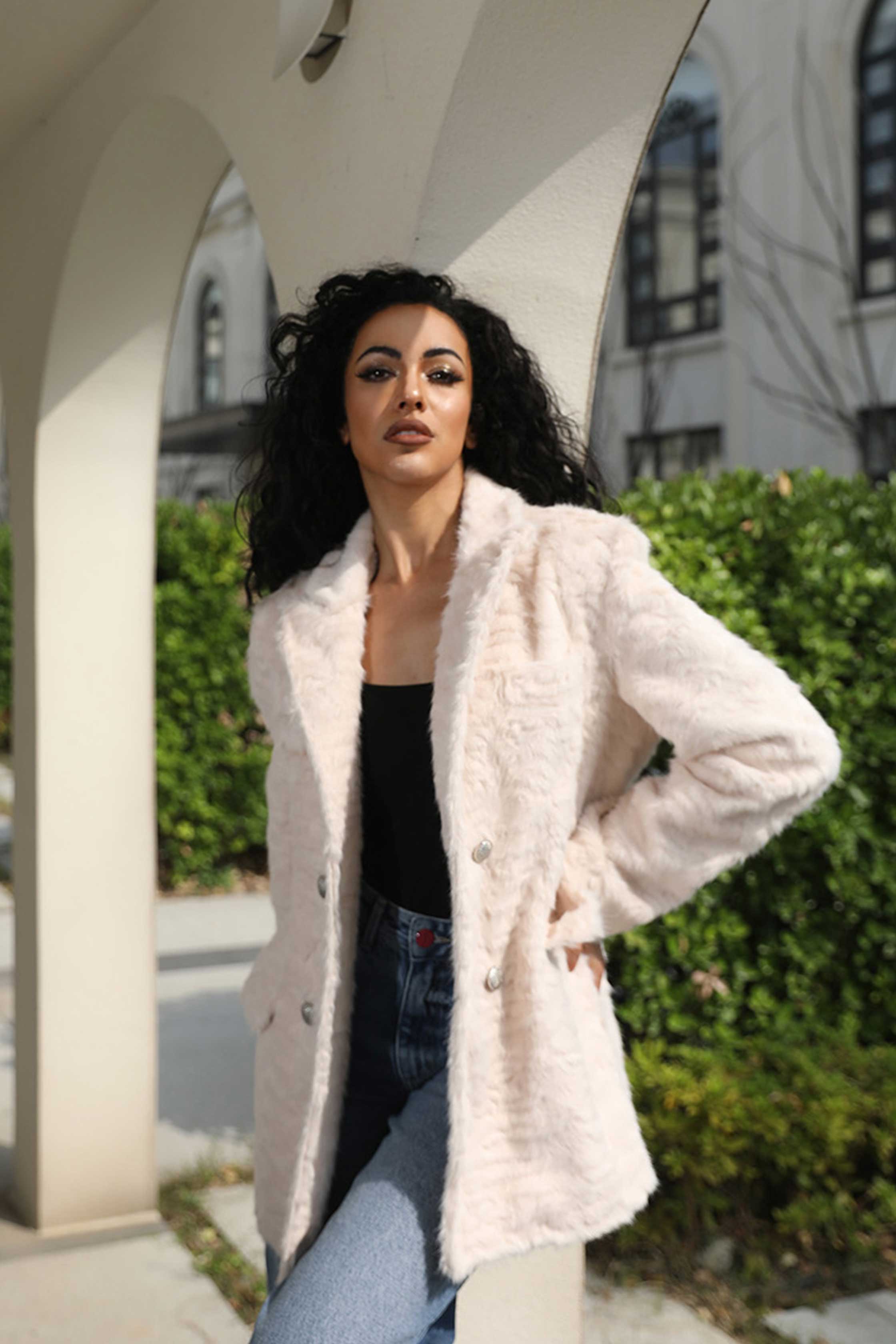 Faux Wool Jacket Women's Blazer Sweet and Cool Collar Eco Friendly Wool Coat - Janefur