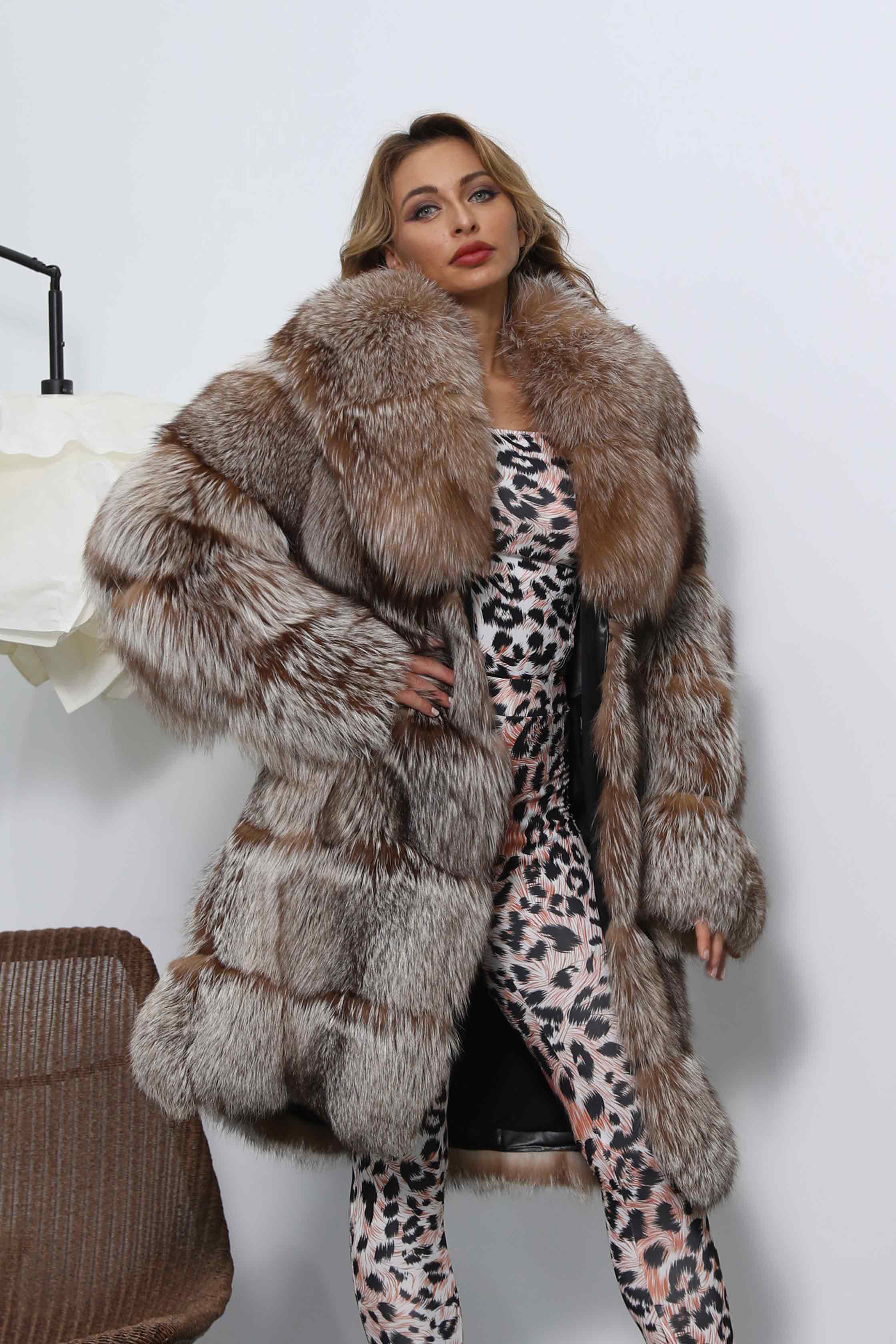 Large Fur Collar Luxury Winter Fox Fur Coat For Women - Janefur