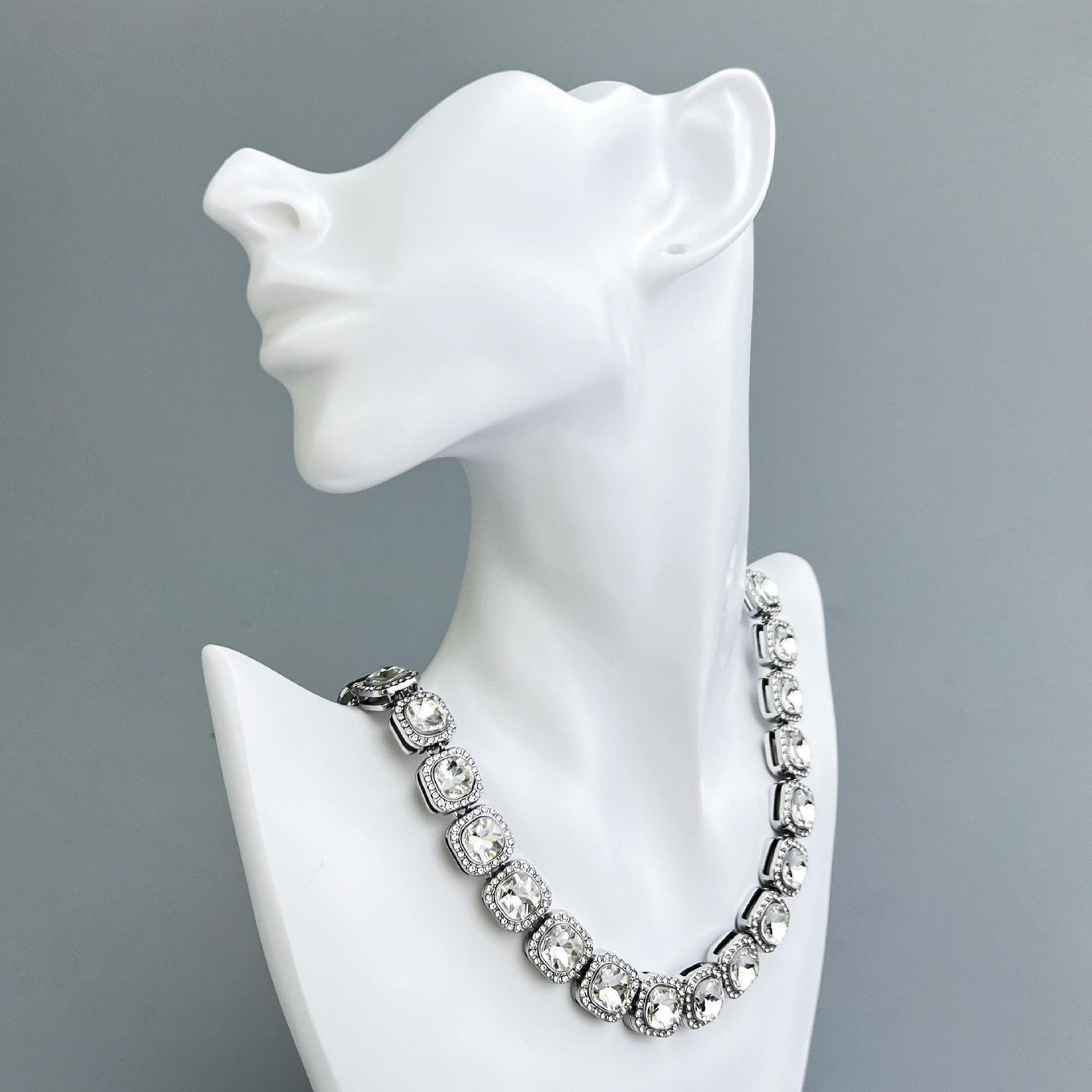Square Cubic Zirconia Full-Stone Necklace and Bracelet Set Hip-Hop Style Premium and Versatile Cuban Jewelry - Janefur