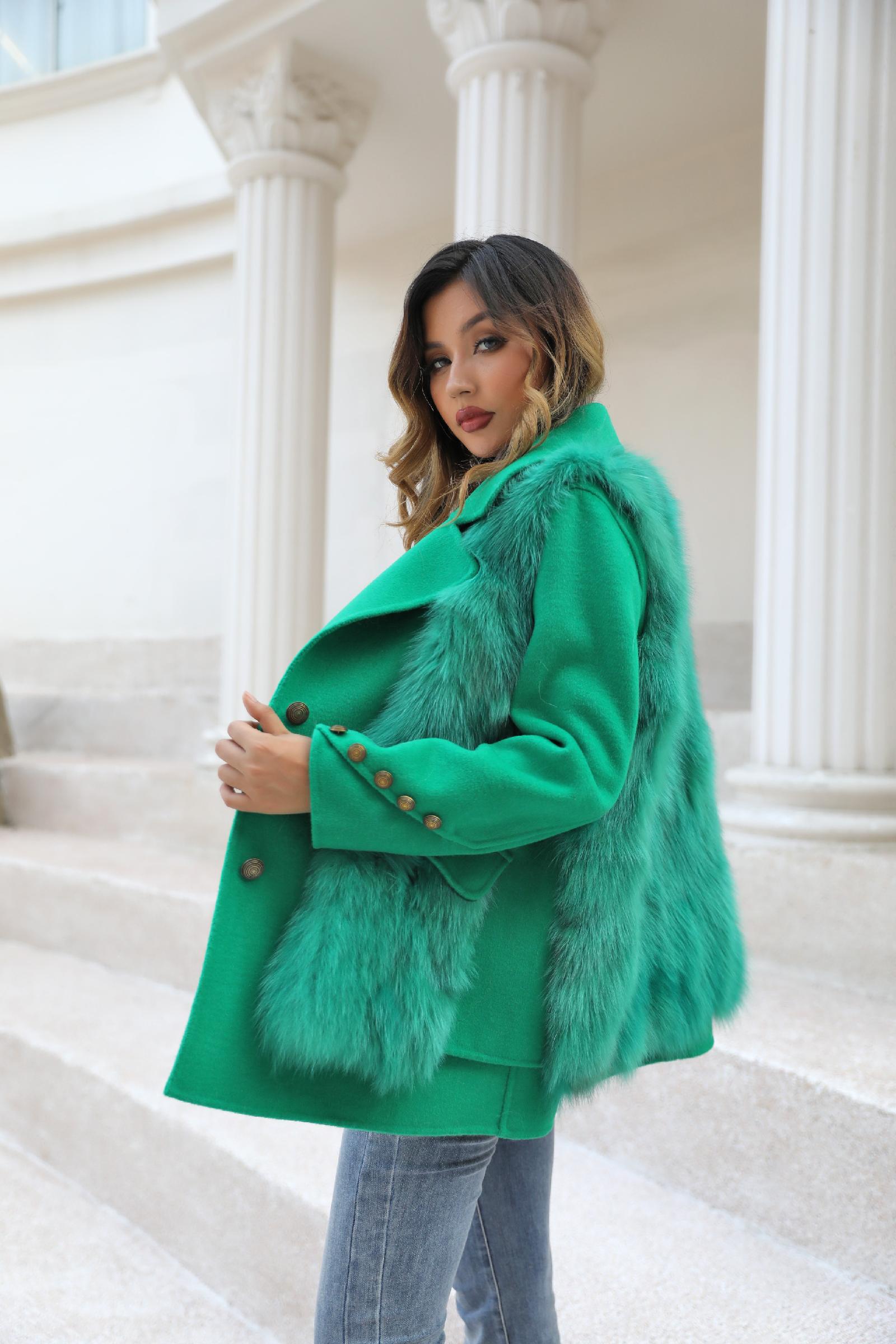 Elegant Suit-style Two-piece Double-faced Wool Coat Women's Spring and Autumn Cashmere Jacket Outerwear - Janefur