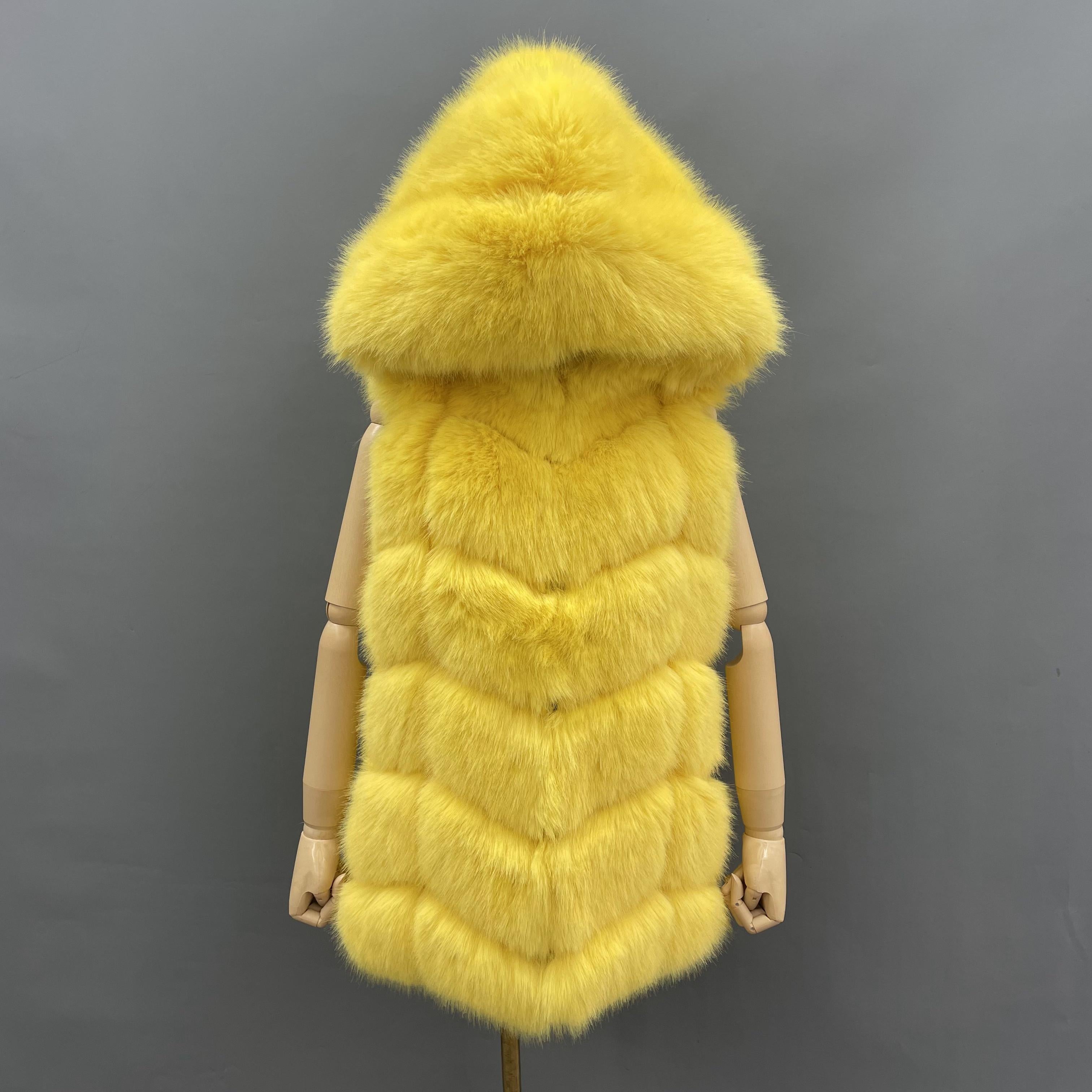 Women's Hooded Vest for Spring and Autumn Faux Fur Vest Eco Fur Coat - Janefur