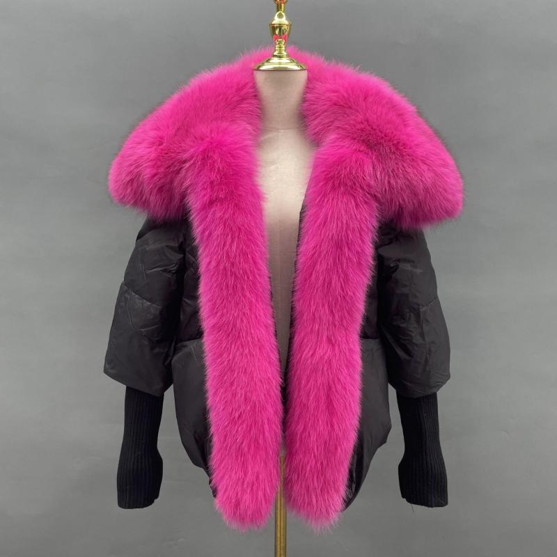 Knit Cuffs with Large Turn-down Collar Down Jacket - Janefur
