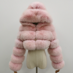 Fashion Short Genuine Fox Fur Coat Women's Winter Hooded Jacket - Janefur