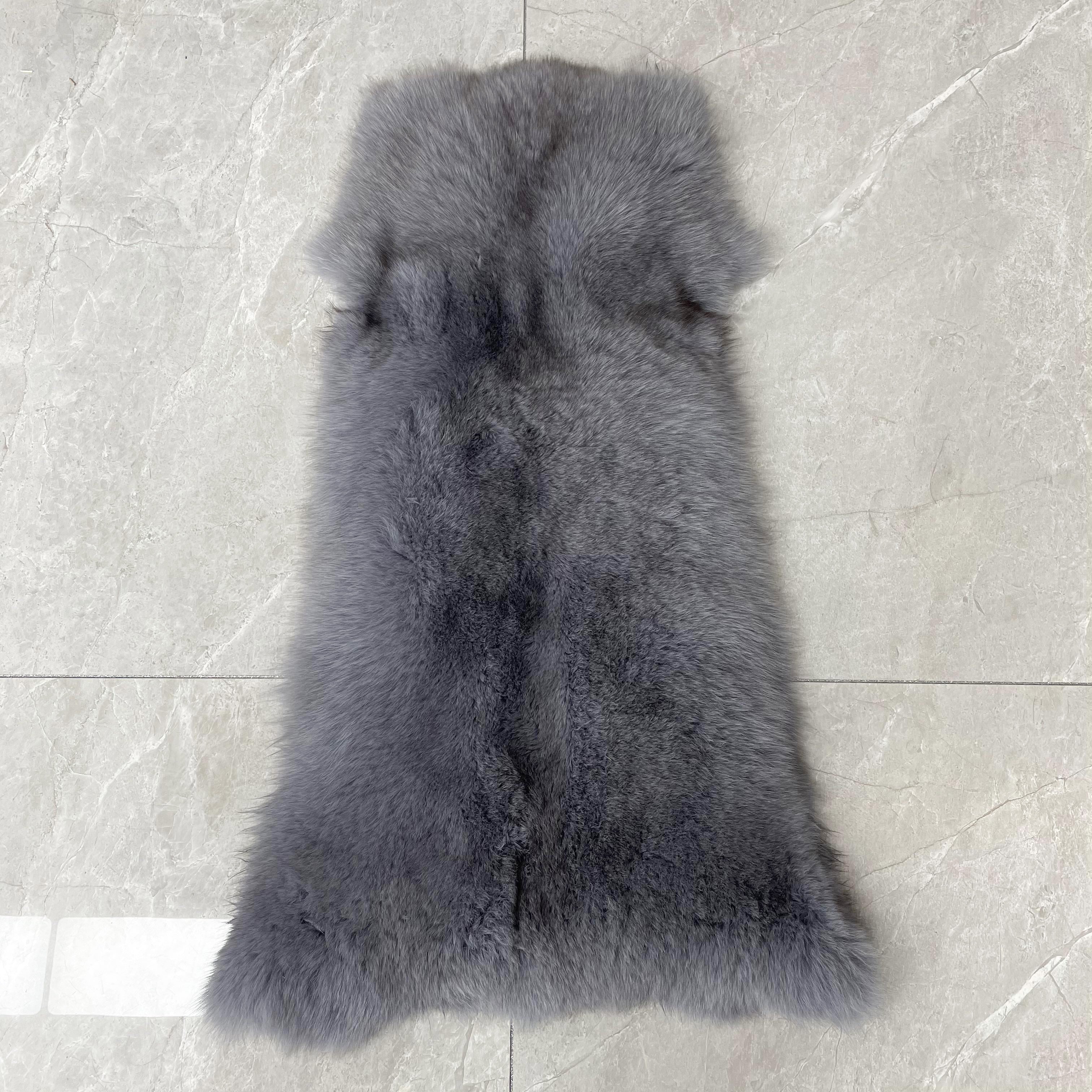 Luxury Blue Fox Fur Coat with Hood – Long Chevron Stitched 10-Panel Women’s Winter Fur Jacket 8# Grey