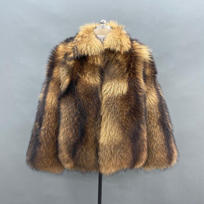 Fashion Winter Men's Lapel Pure Natural Raccoon Fur Coat - Janefur