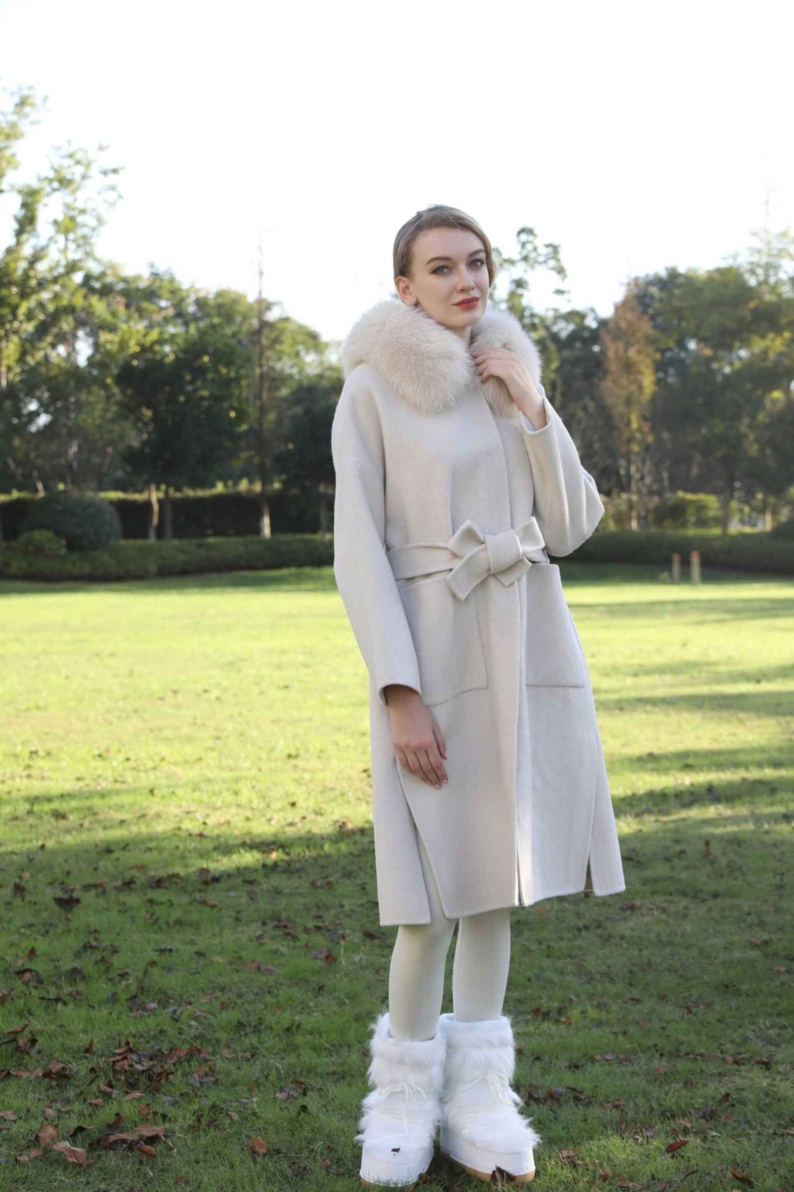 Women's Winter Fashion Hooded Double Sided Cashmere Long Coat - Janefur