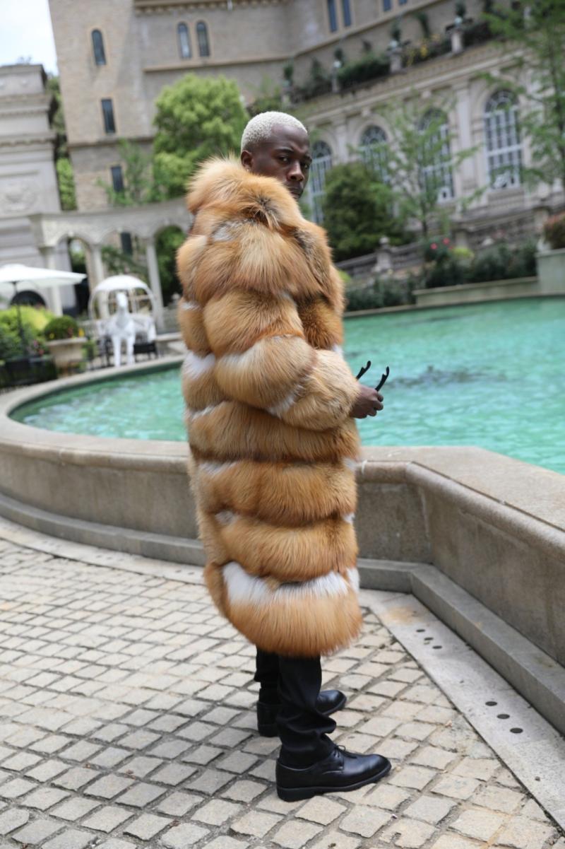 Winter Men's Long Fox Fur Coat Red Fox Warm Coat - Janefur