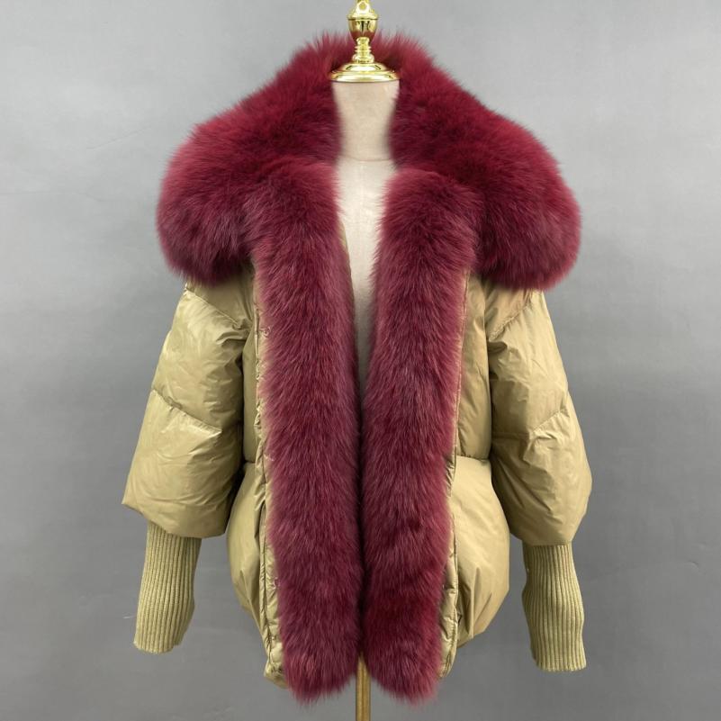 Knit Cuffs with Large Turn-down Collar Down Jacket - Janefur