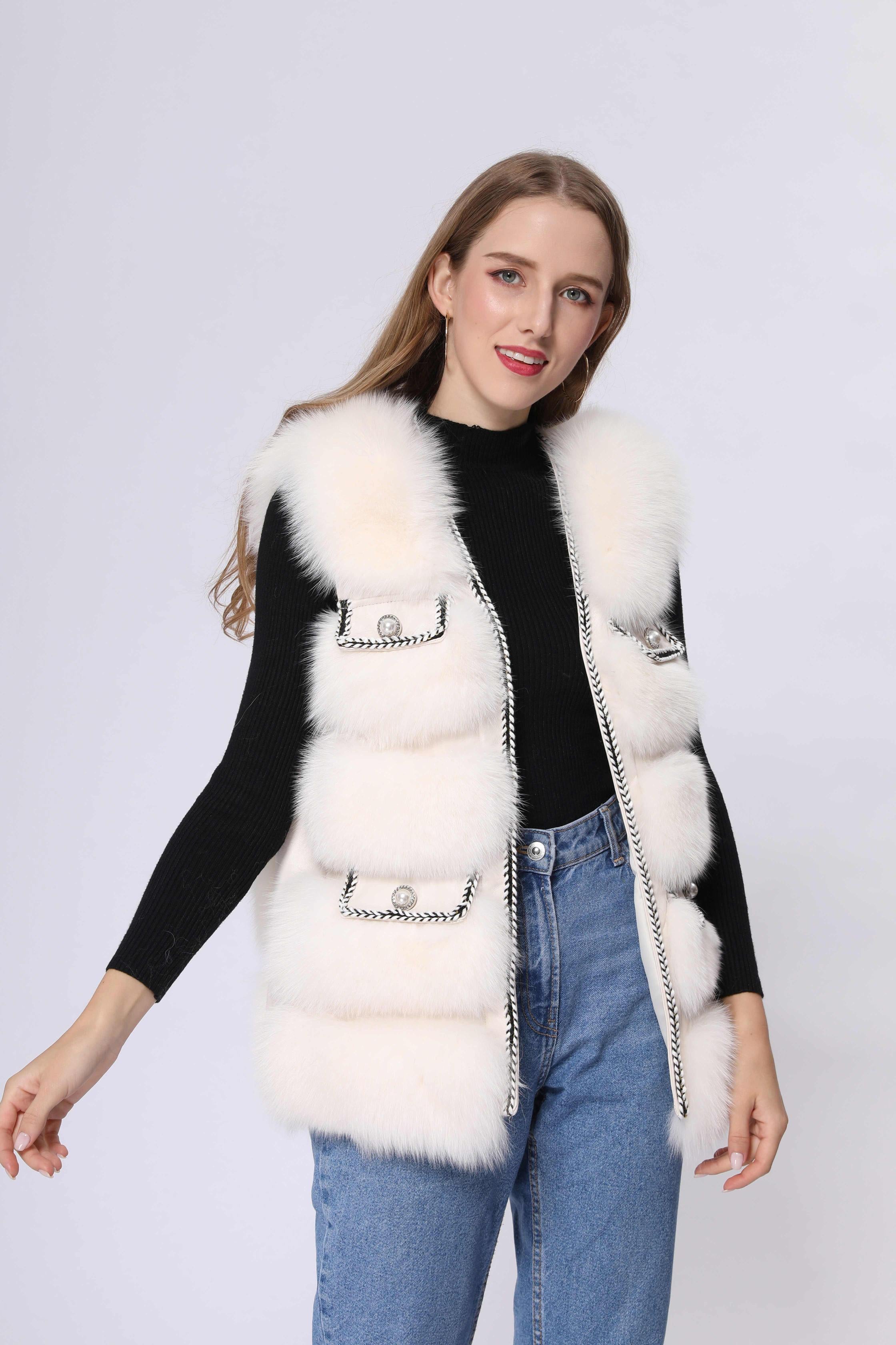 Fall And Winter Ladies Luxury Chanel Style Fashion Fox Fur Vest - Janefur