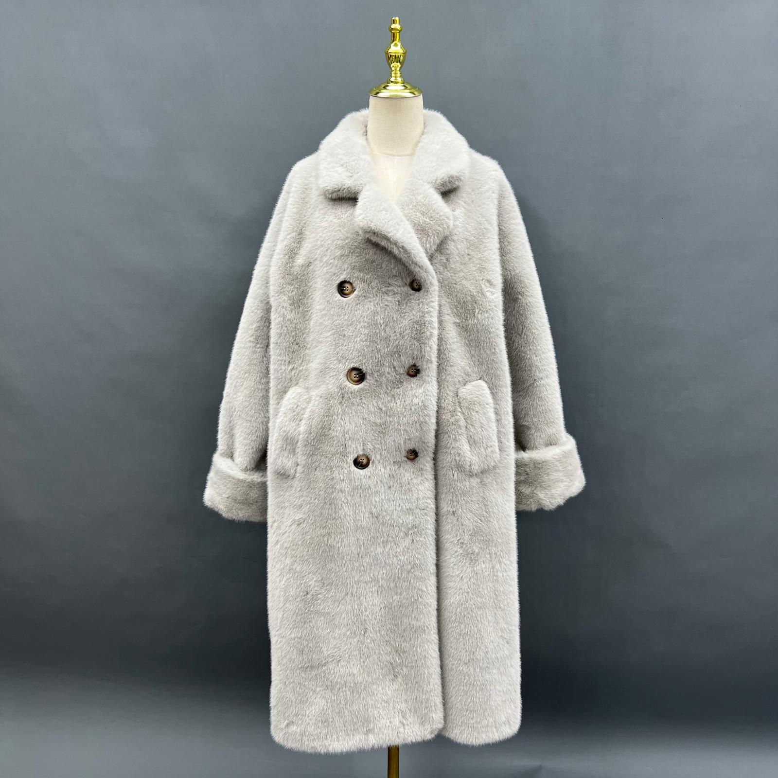 Women's Fall And Winter Cost-effective Suit Collar Long Faux Mink Jacket - Janefur