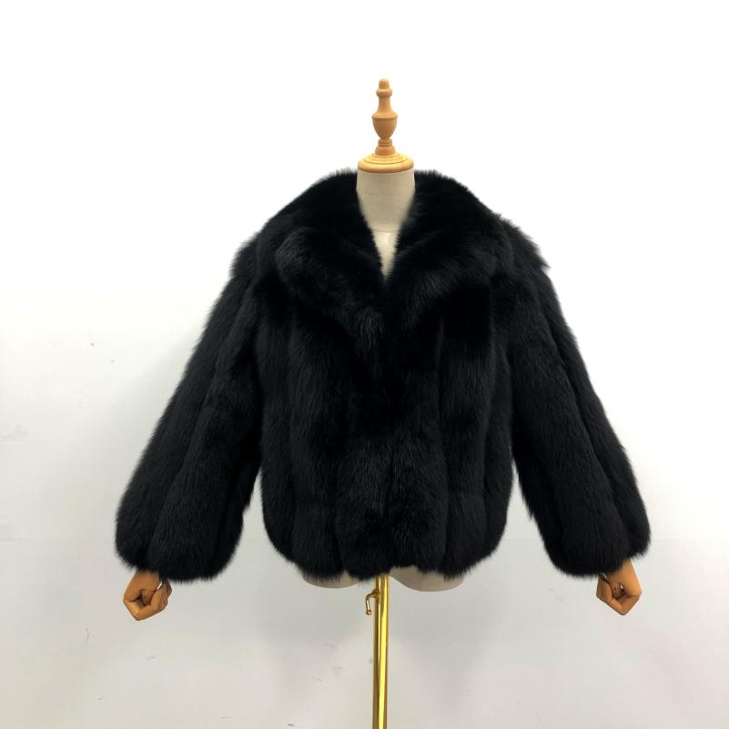 Winter Black Suit Collar Fox Fur Short Fashion Women's Coat - Janefur