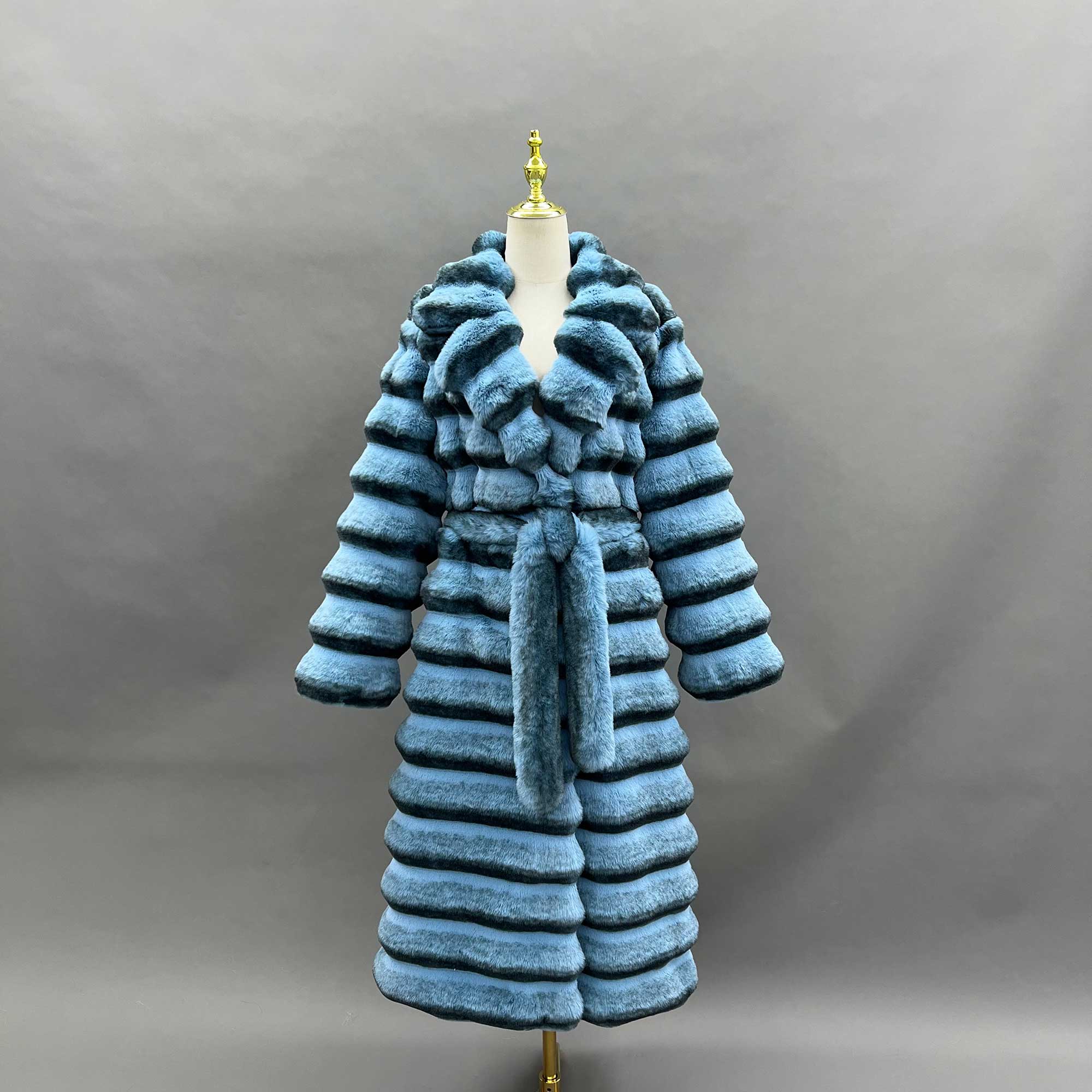Eco Friendly Faux Fur Women's Casual Notched Collar Chinchilla Pattern Long Coat - Janefur