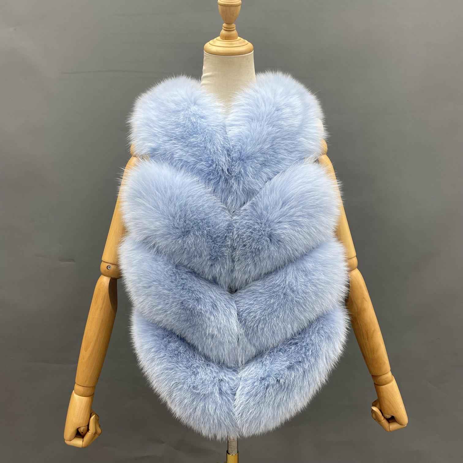 Wholesale Women's Classic Winter Warm Short Fox Fur Vest Casual Solid Color - Janefur