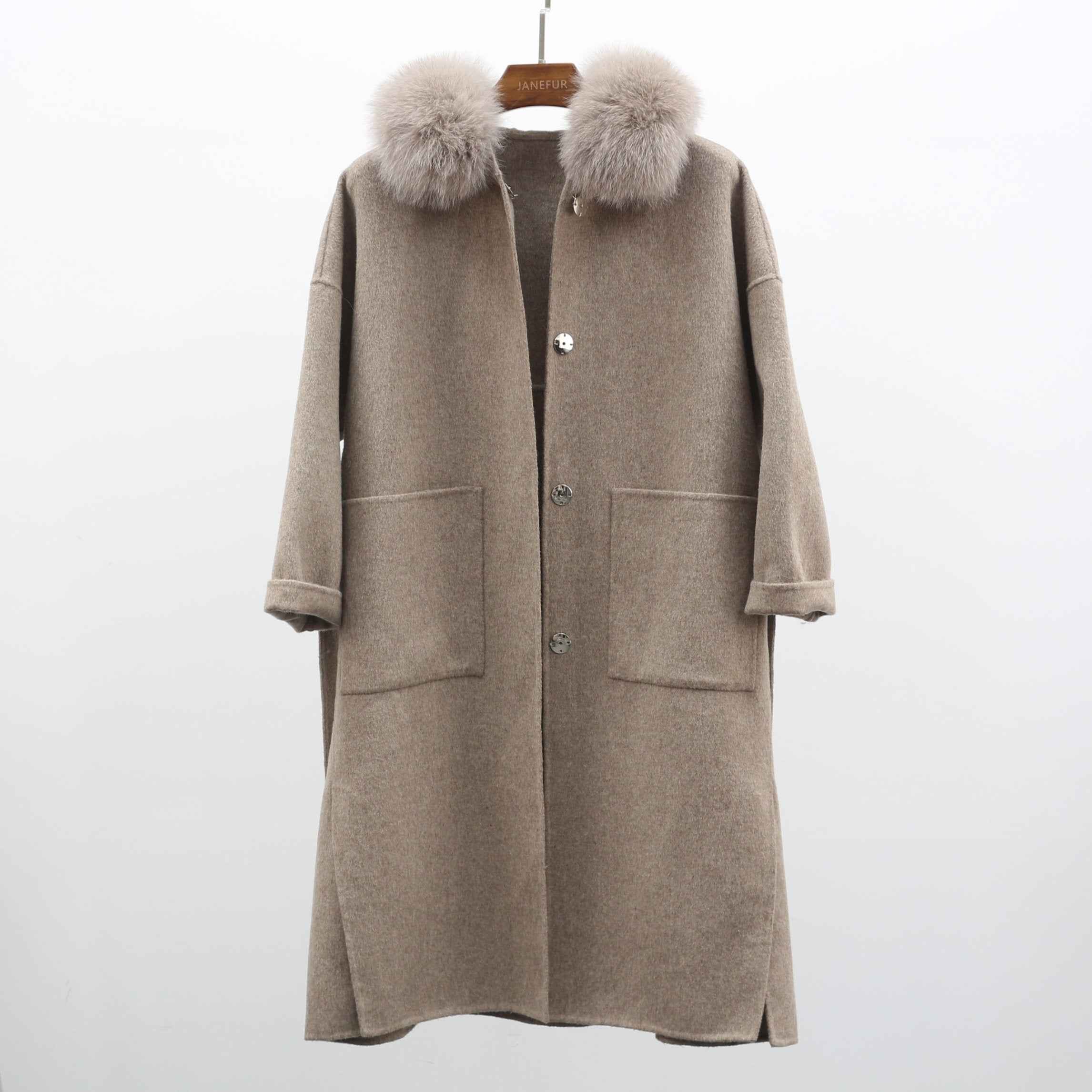 Women's Winter Fashion Hooded Double Sided Cashmere Long Coat - Janefur