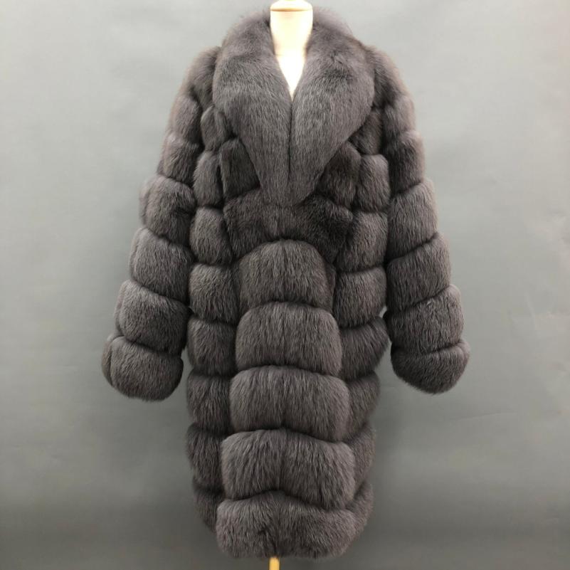 Warm Winter Men's Long V-neck Luxury Real Fox Fur Coat - Janefur