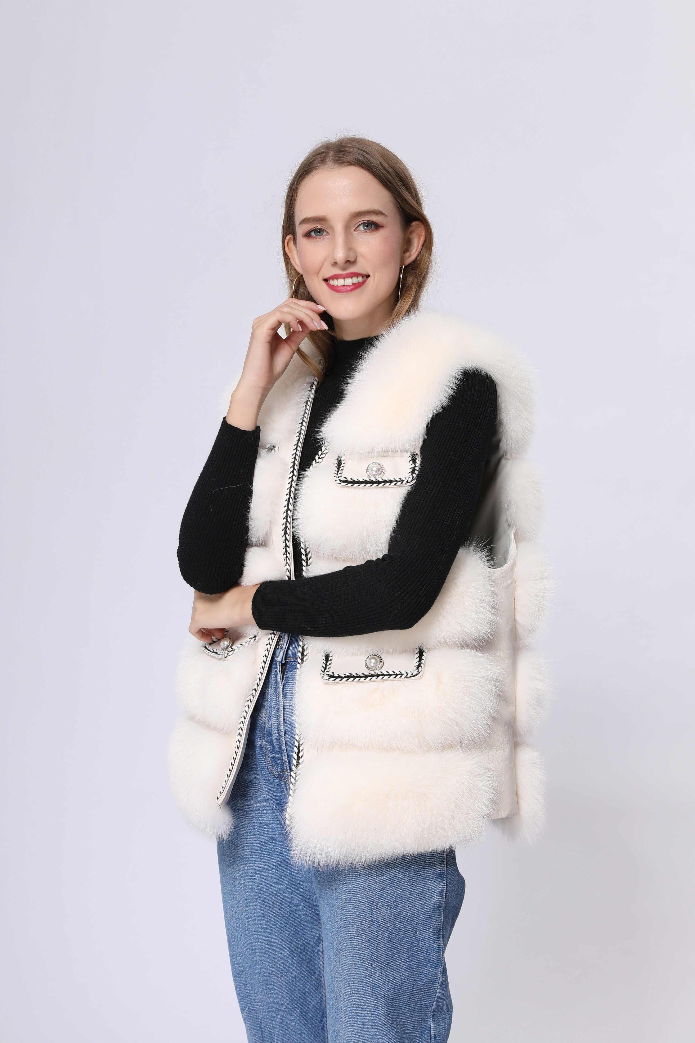 Fall And Winter Ladies Luxury Chanel Style Fashion Fox Fur Vest - Janefur
