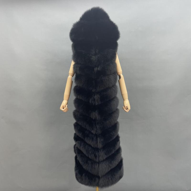 Winter Long Hooded Fox Fur Womens Luxury Vest - Janefur