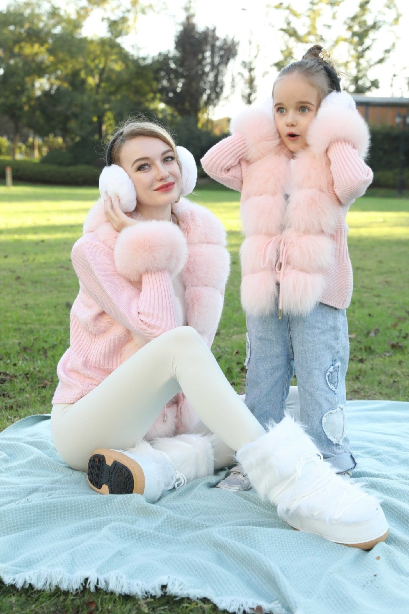Parent-child Model Rabbit Fur Earmuffs Cute Coldproof and Warm - Janefur