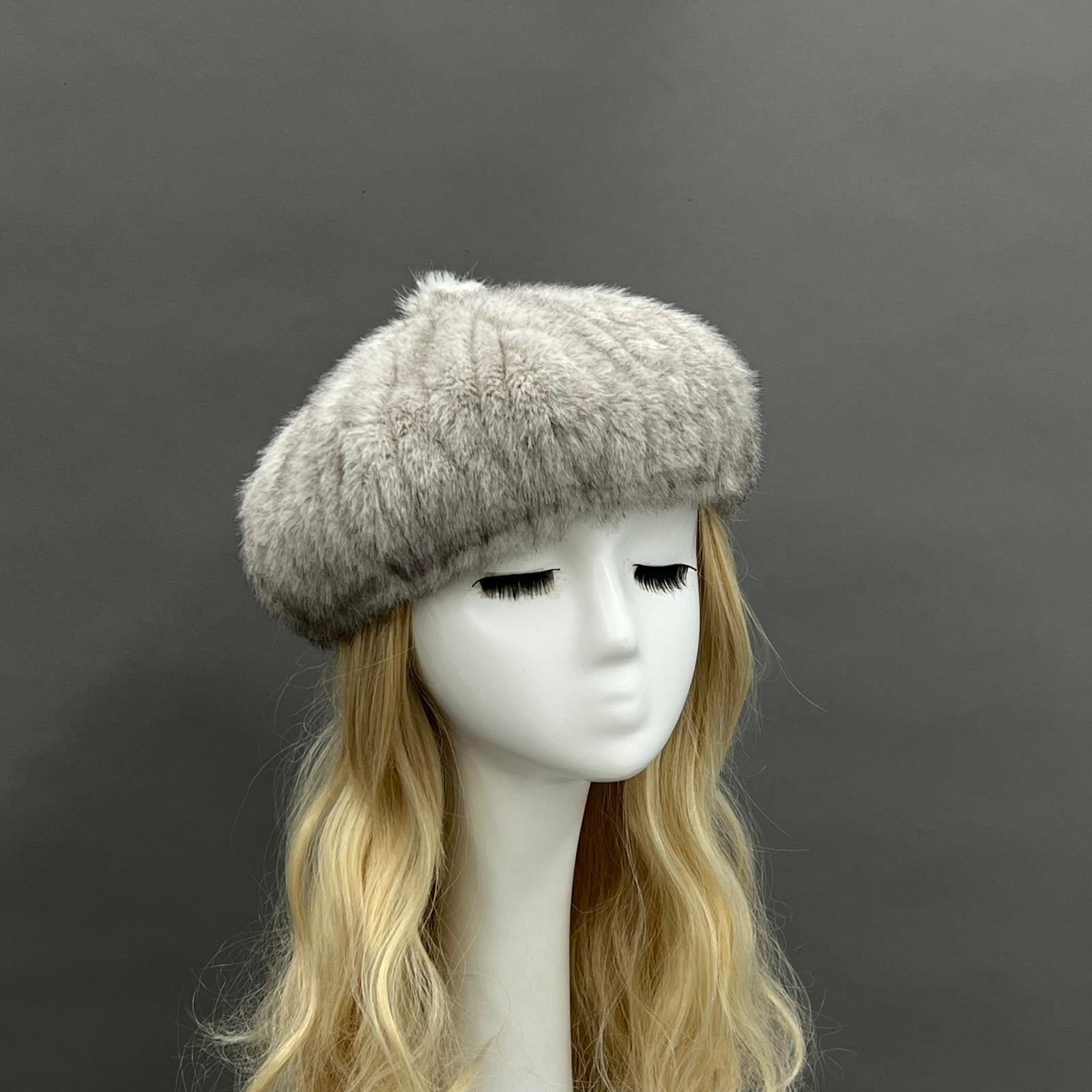 Women's Fashion Eco-Friendly Fur Striped Pumpkin Beret - Janefur