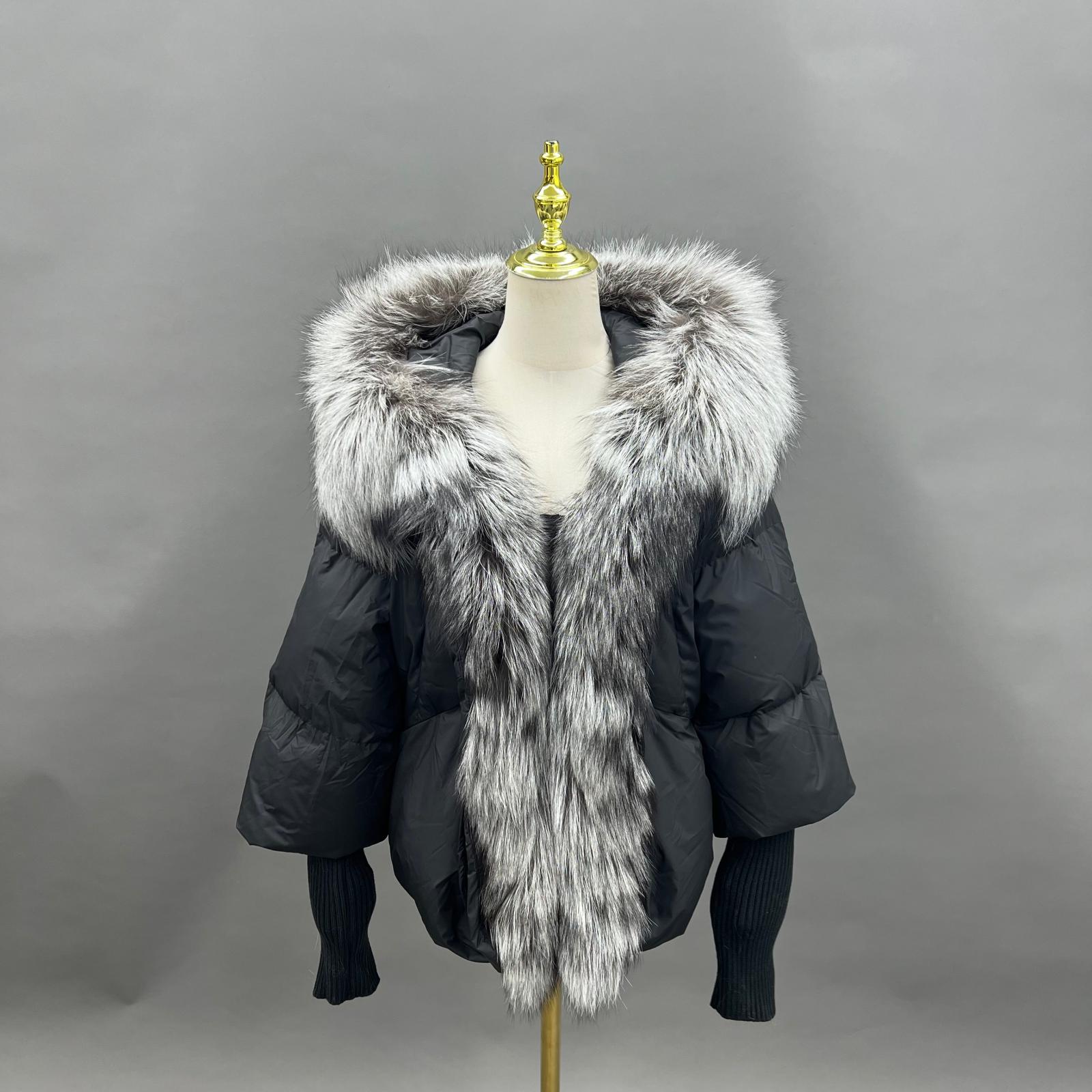 Goose Down Women's Knitted Cuff Hooded Fashionable Down Jacket - Janefur