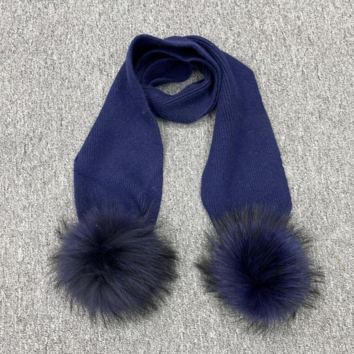 Children's Knitted Angora Double Fur Pom Pom Scarf - Janefur