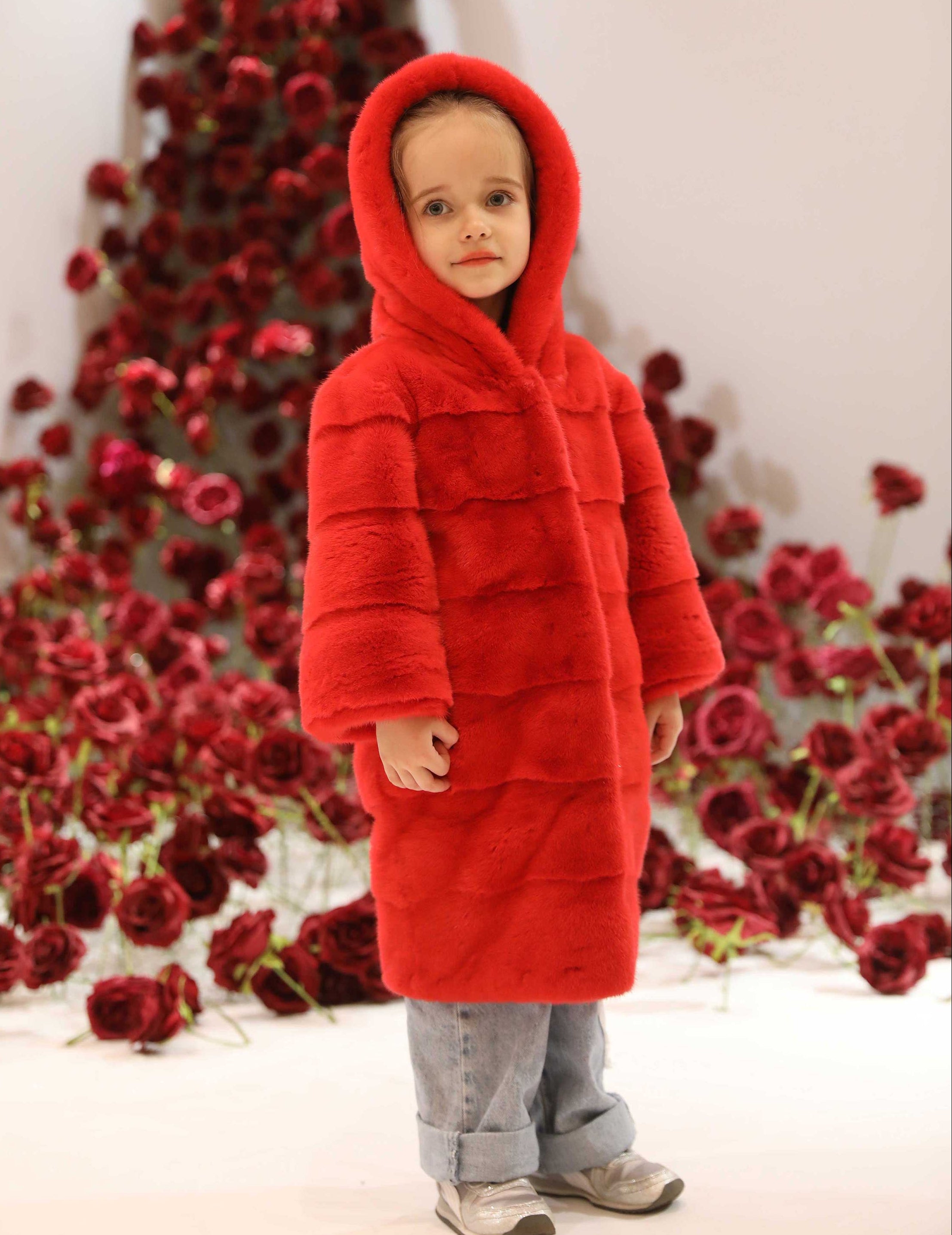Mink Fur Children's Apparel Hood Coat