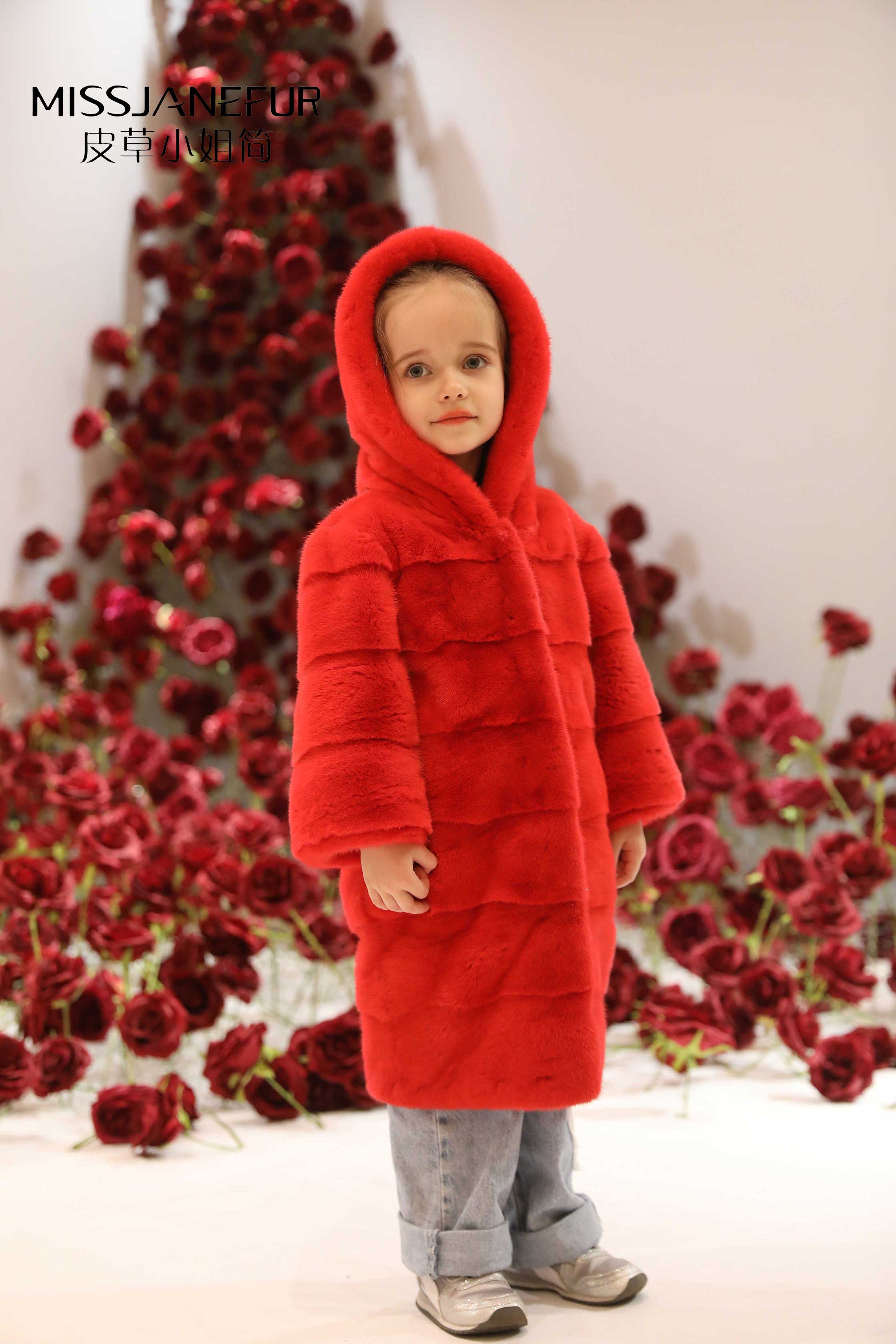 Missjanefur Mink Fur Children's Apparel Hood Coat - Janefur