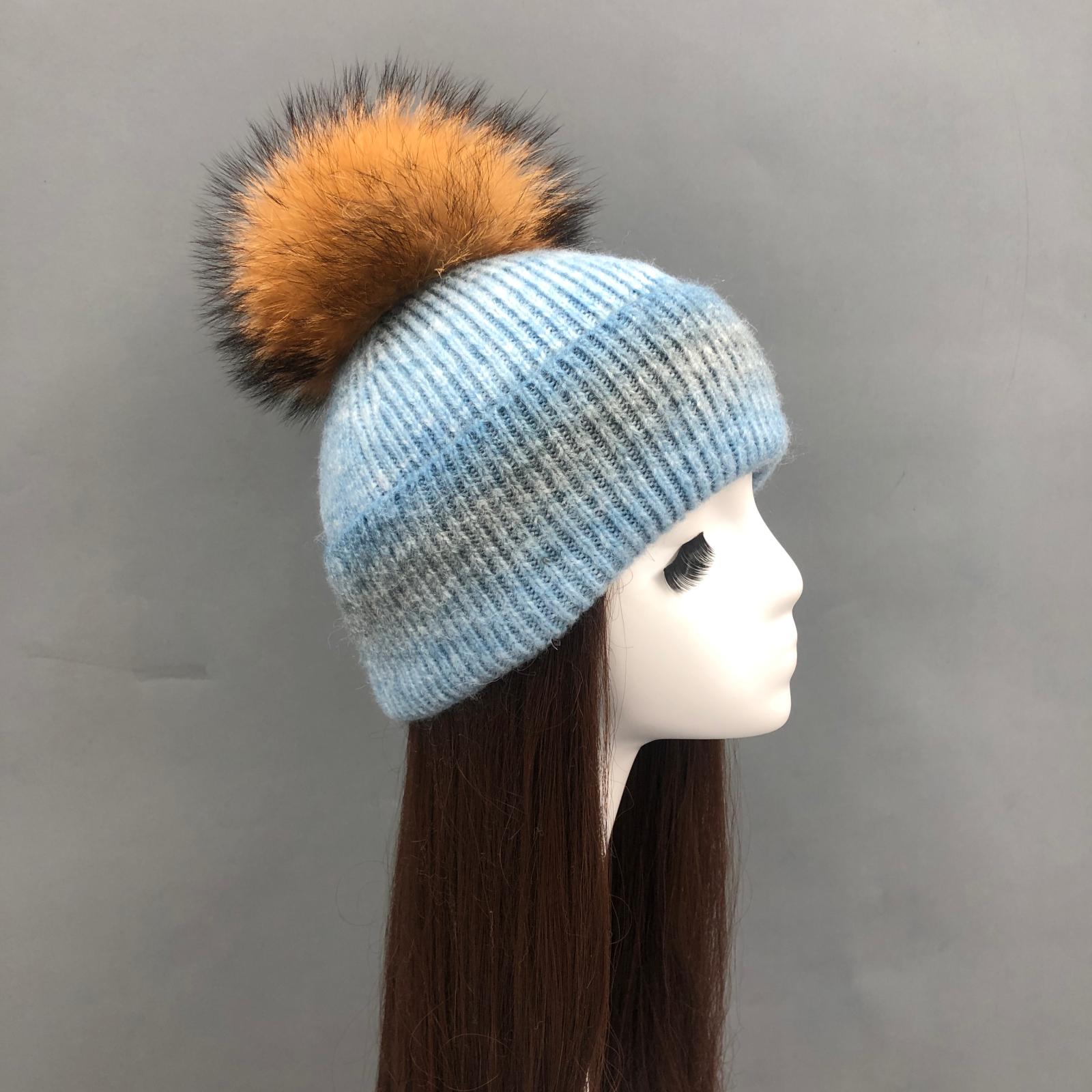 Gradient Wool Hat with Fur Pom Pom Women Hat - Janefur