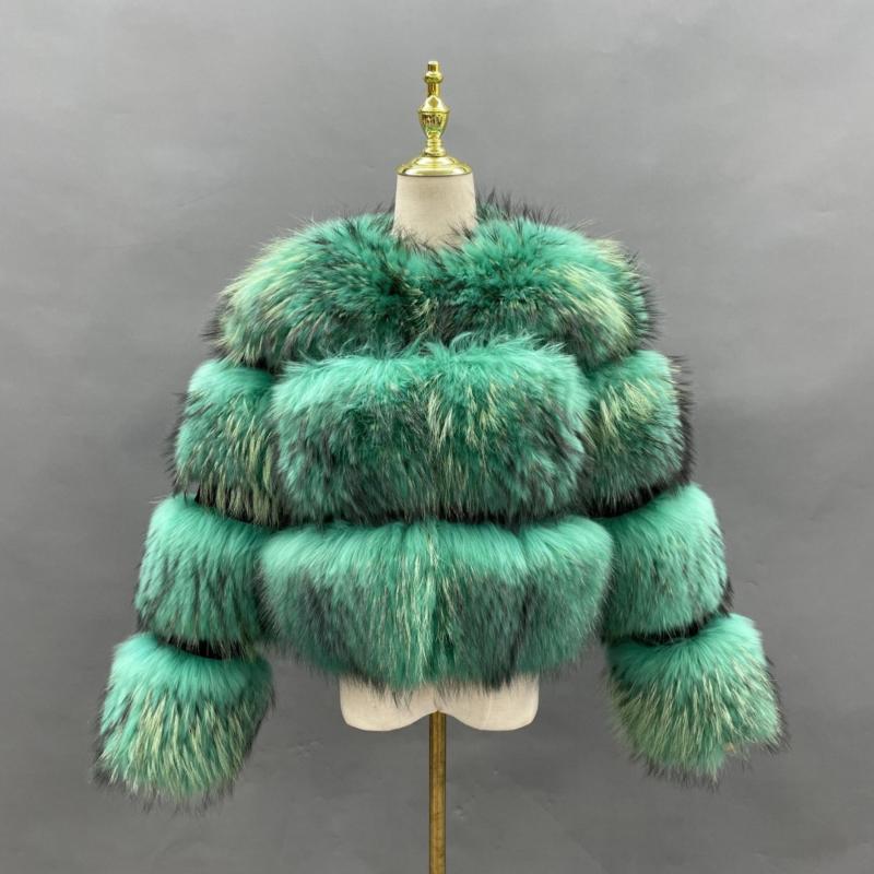 Winter Fashion Fluffy Natural Raccoon Fur Ladies Short Coat - Janefur