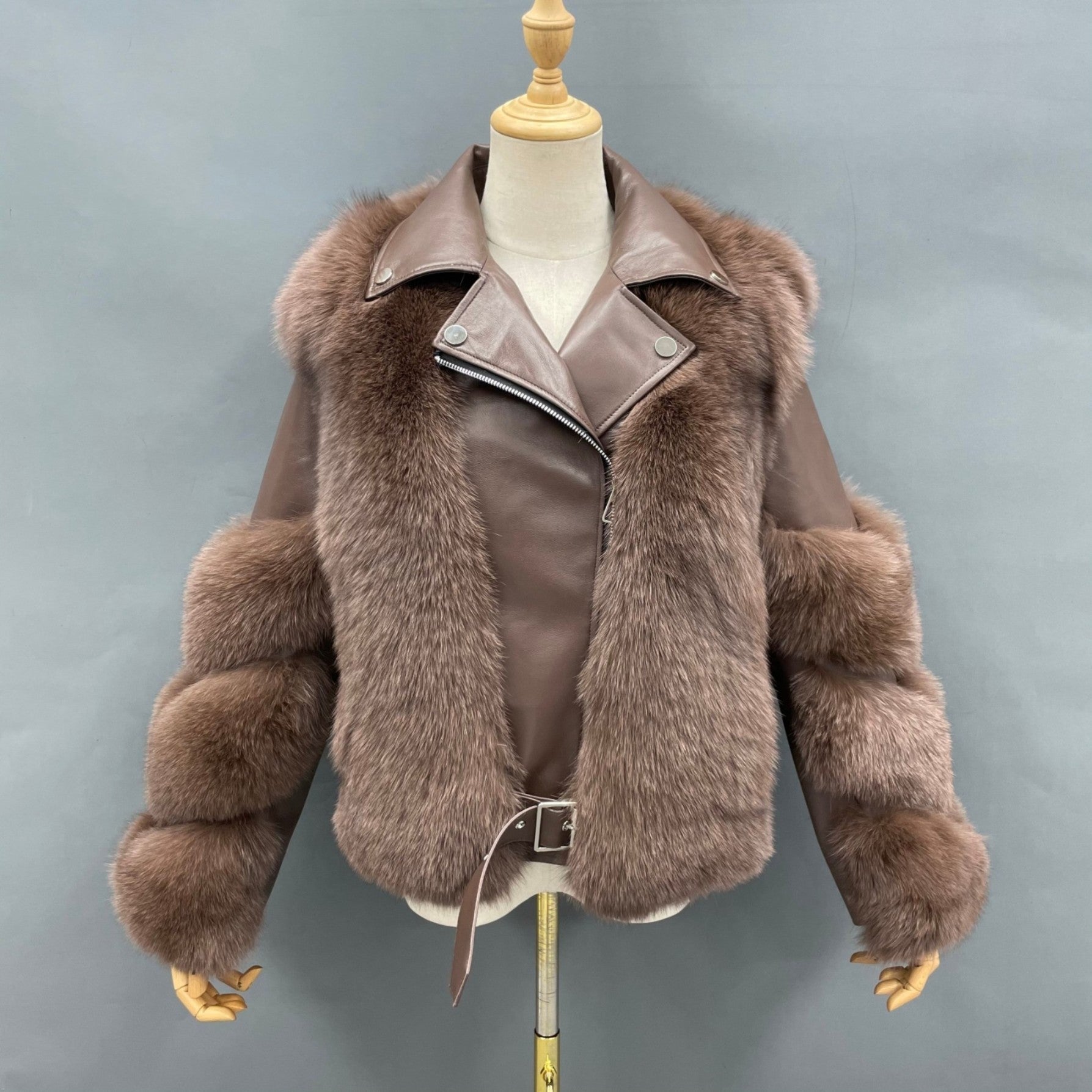 Women's Fall and Winter Fashion Leather Collar Fox Fur Parka - Janefur