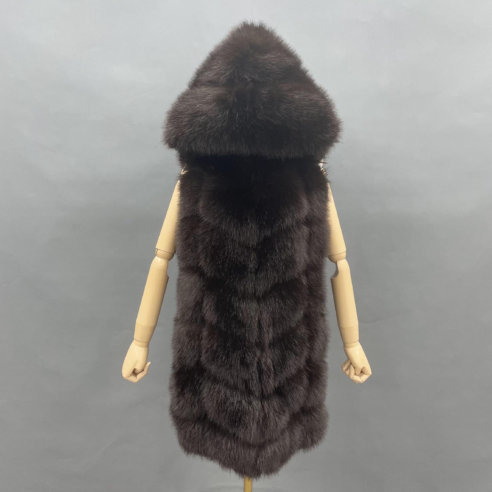 Women's Hooded Vest for Spring and Autumn Faux Fur Vest Eco Fur Coat - Janefur