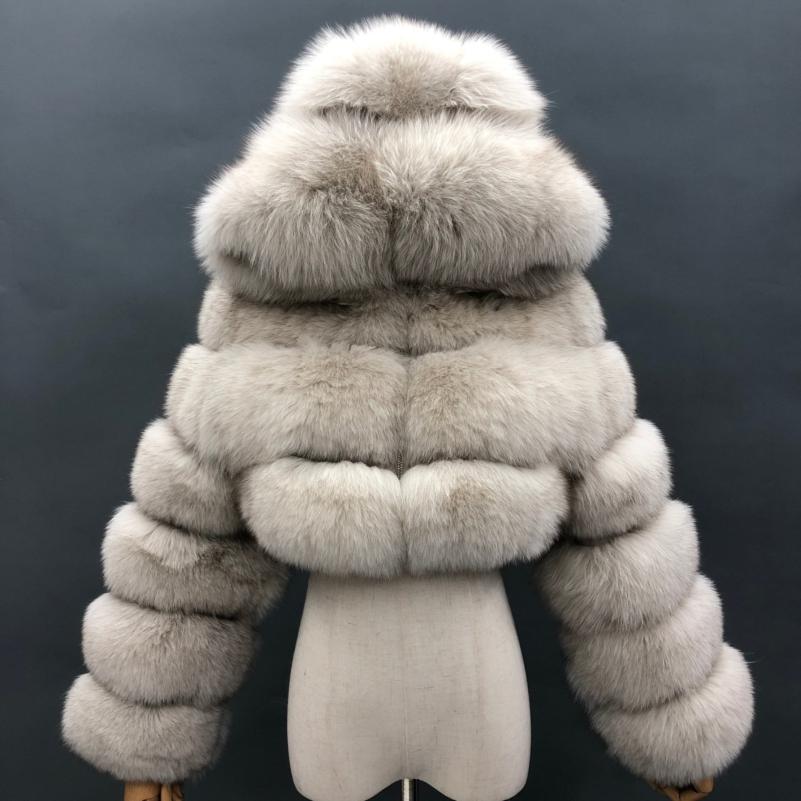 Fashion Short Genuine Fox Fur Coat Women's Winter Hooded Jacket - Janefur