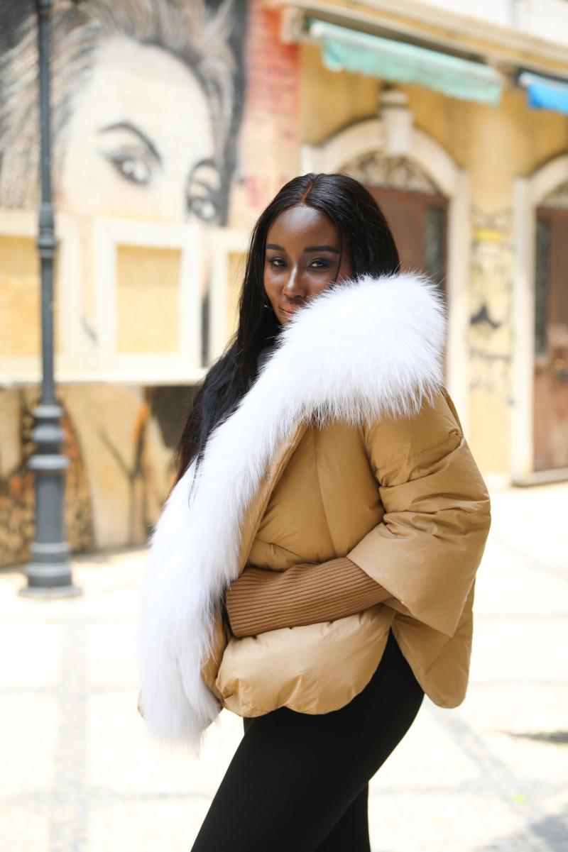 Knit Cuffs with Large Turn-down Collar Down Jacket - Janefur