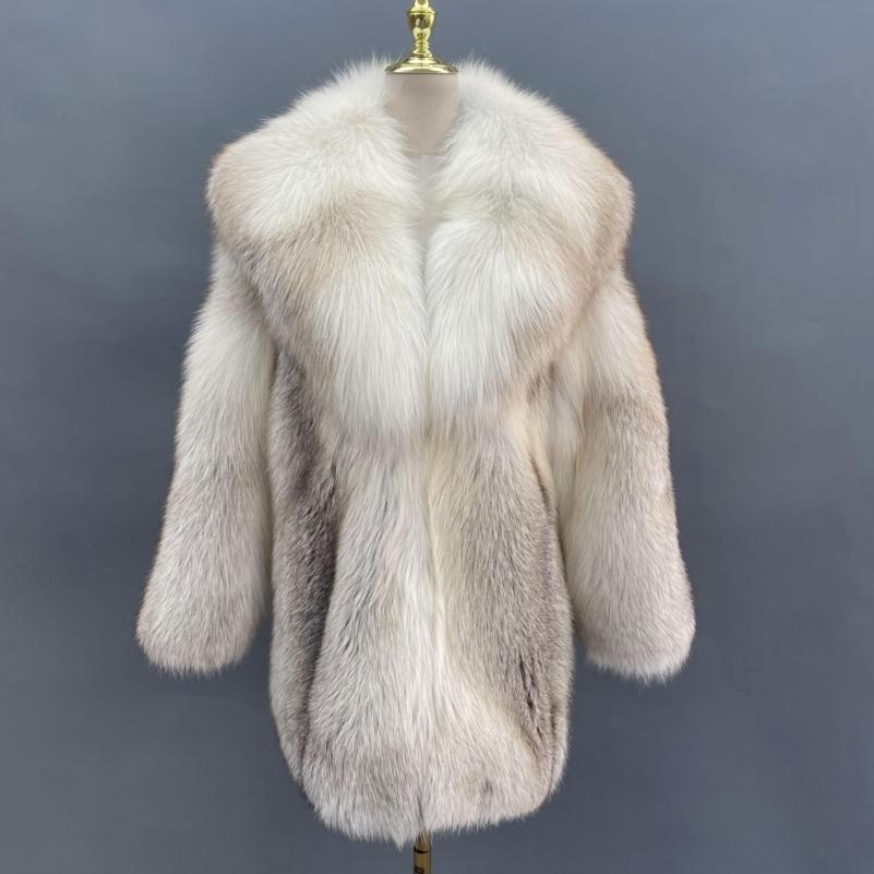 Coat With A Shawl Collar Made Of Whole Golden Island Fox Fur - Janefur